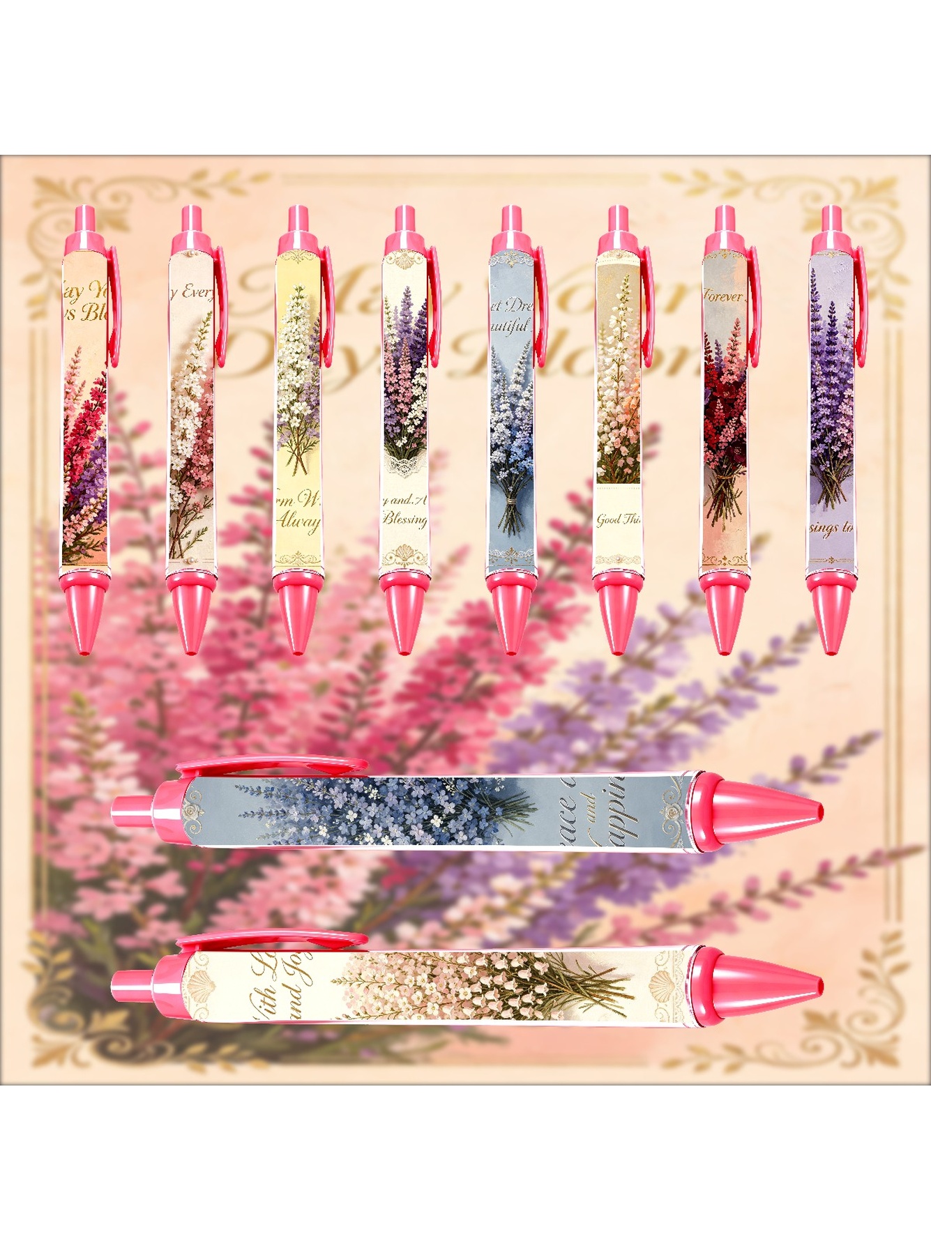 Floral Retractable Pens - 10-Pack