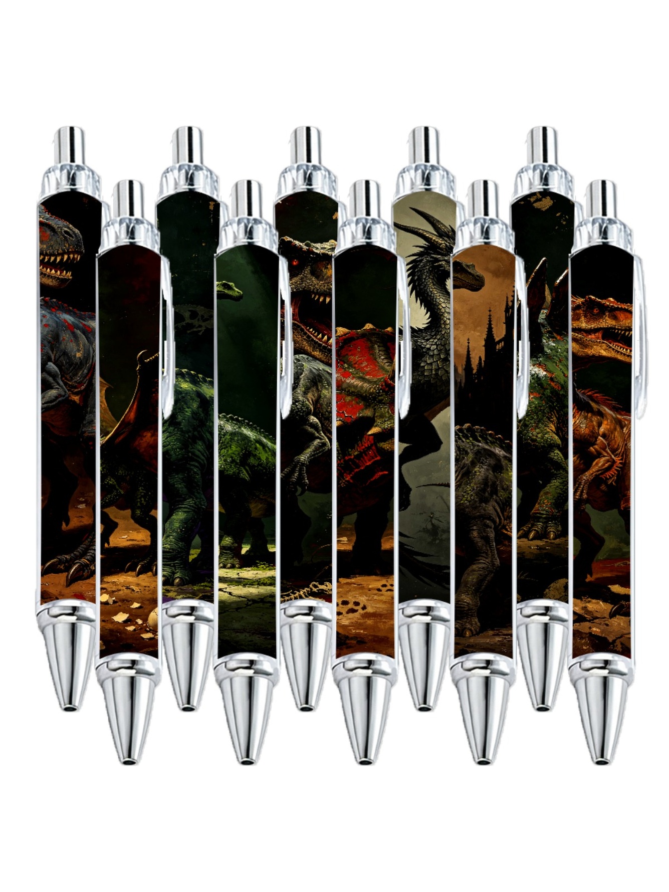 Dinosaur Pens, T-Rex Triceratops Pattern - 10-Pack