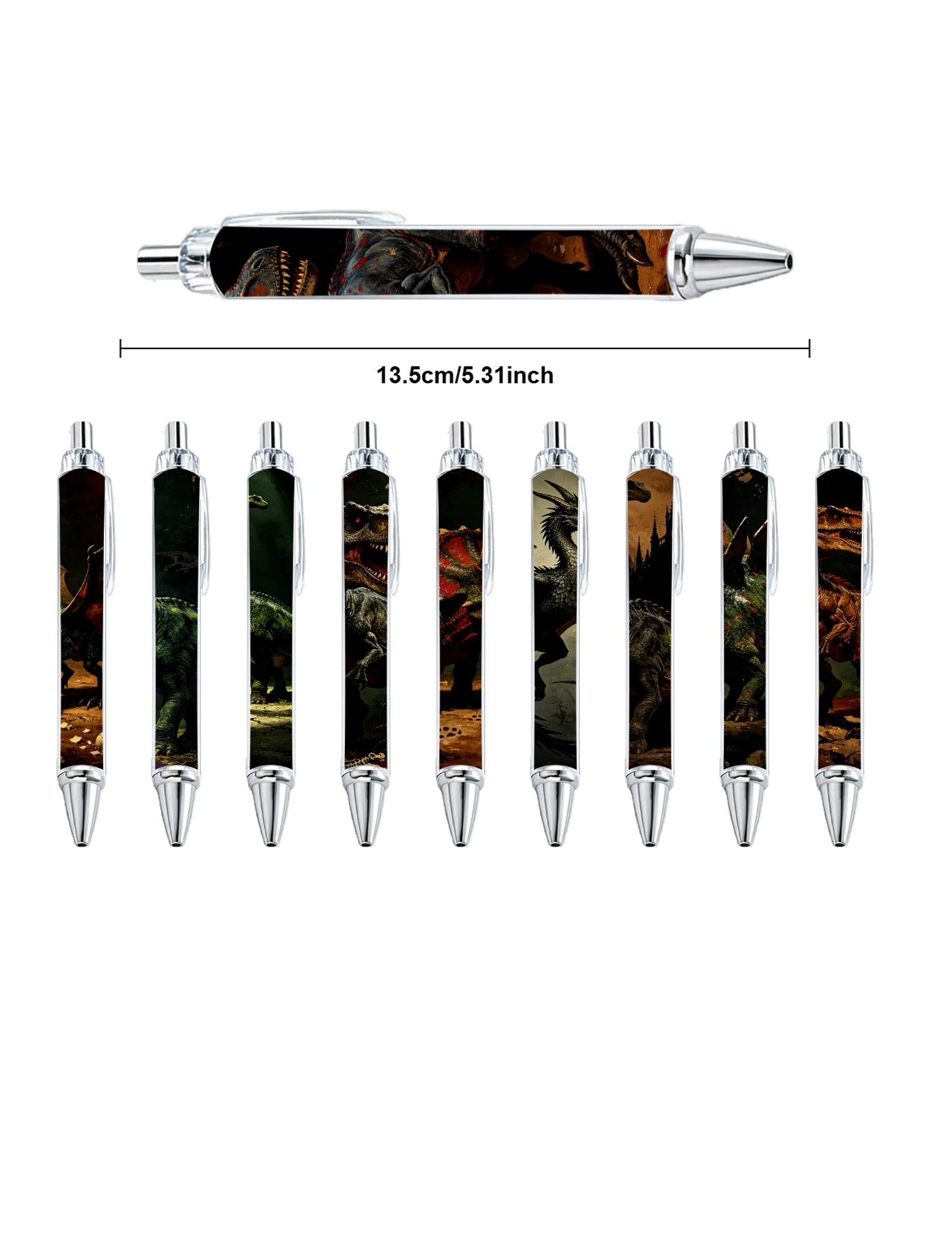 Dinosaur Pens, T-Rex Triceratops Pattern - 10-Pack