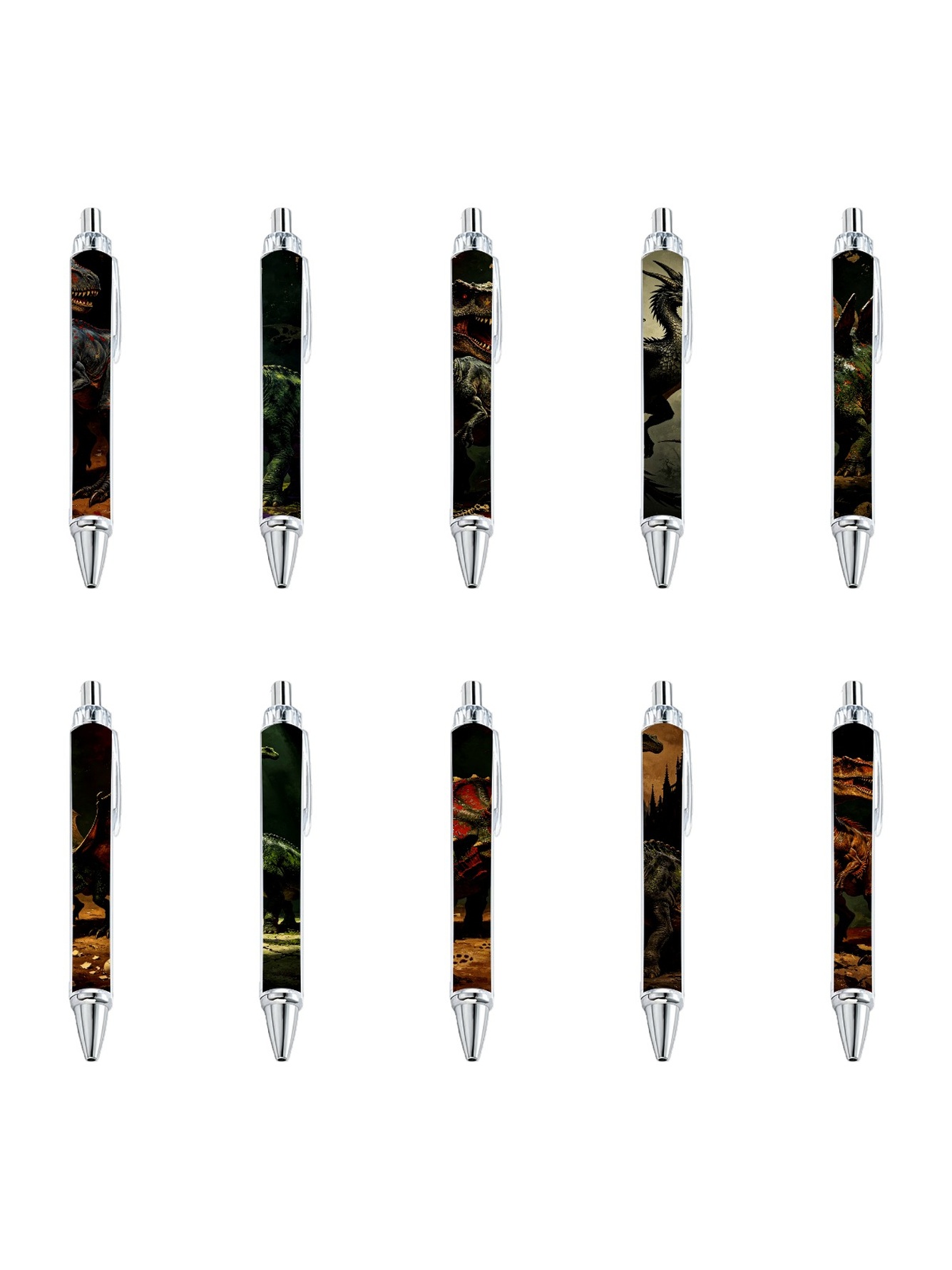 Dinosaur Pens, T-Rex Triceratops Pattern - 10-Pack