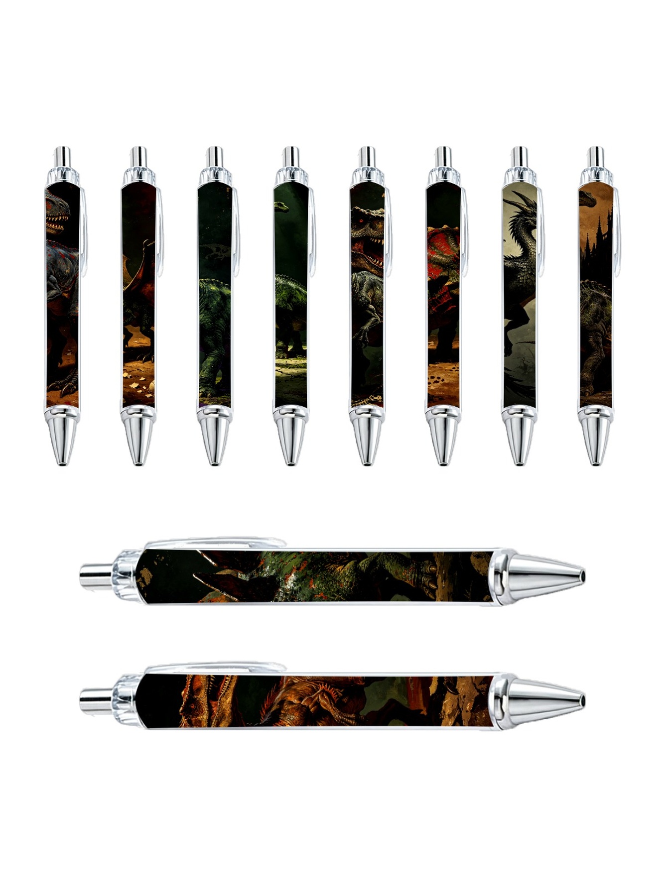 Dinosaur Pens, T-Rex Triceratops Pattern - 10-Pack
