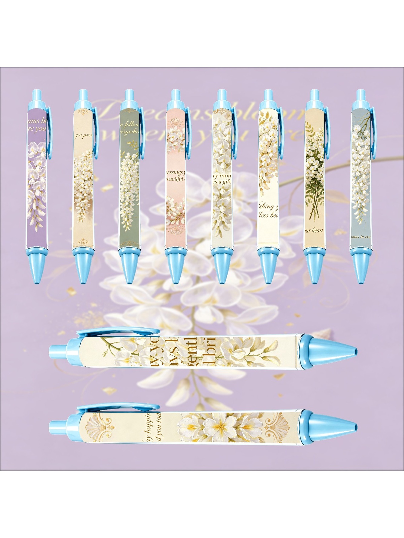 Lily Retractable Pen, Cyan Dream Garden - 10-Pack