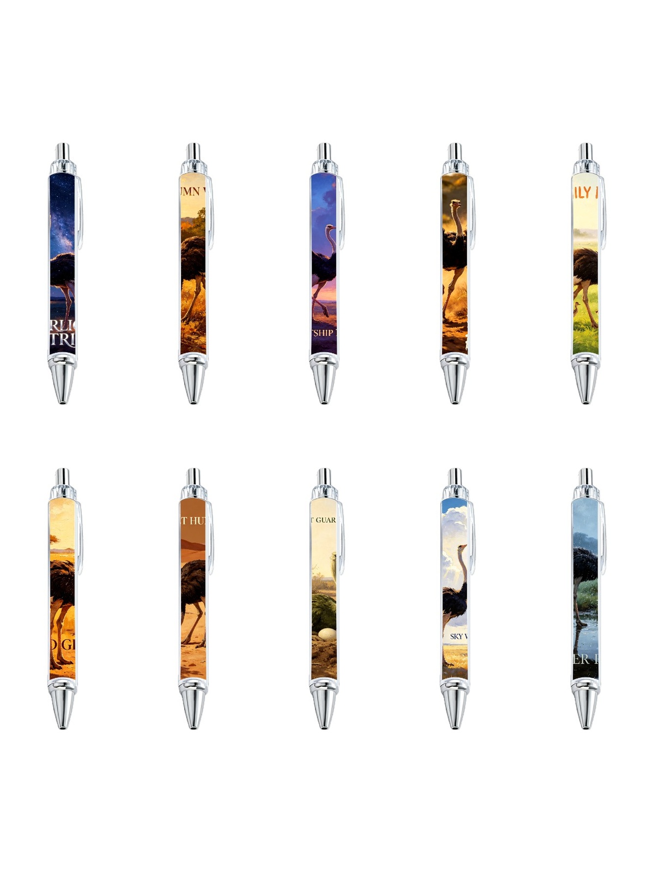 Ostrich-Themed Gel Pens - 10-Pack