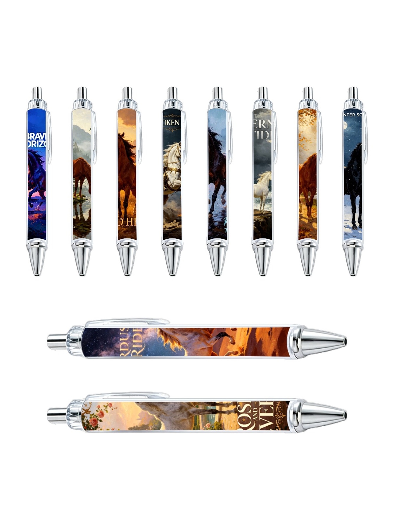 Horse Gel Pens, Galloping Horse, Black Ink - 10-Pack