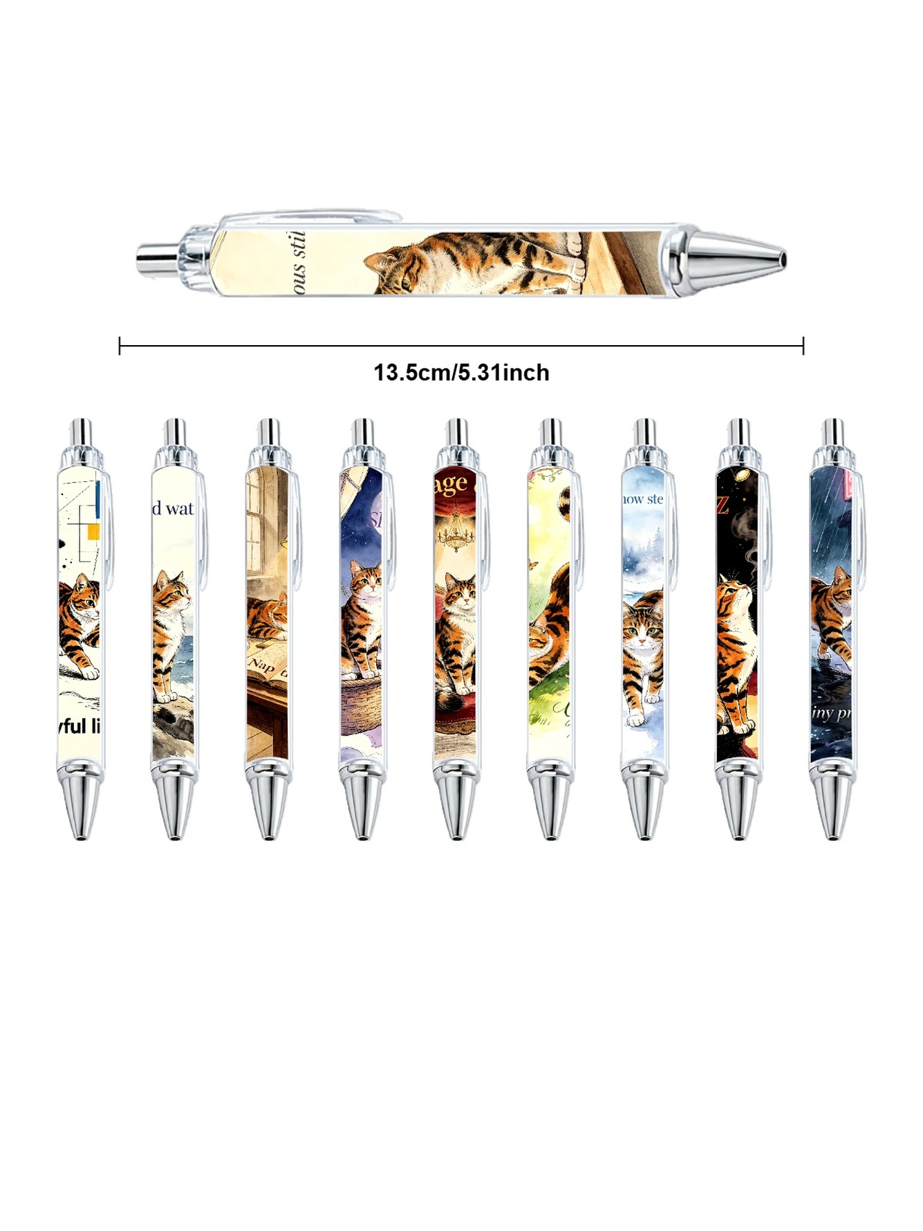 Orange Tabby Cat Gel Pens, For Writing - 10-Pack