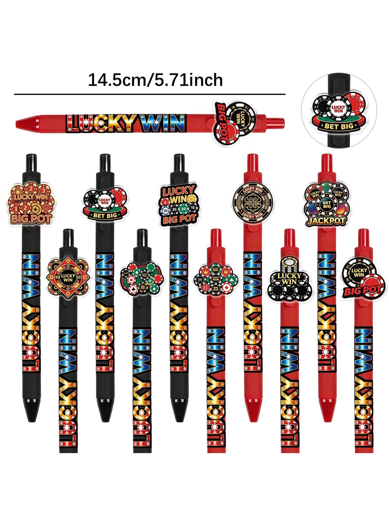 Casino Chip Lucky Win Ballpoint Pens, For Writing - 10-Pack
