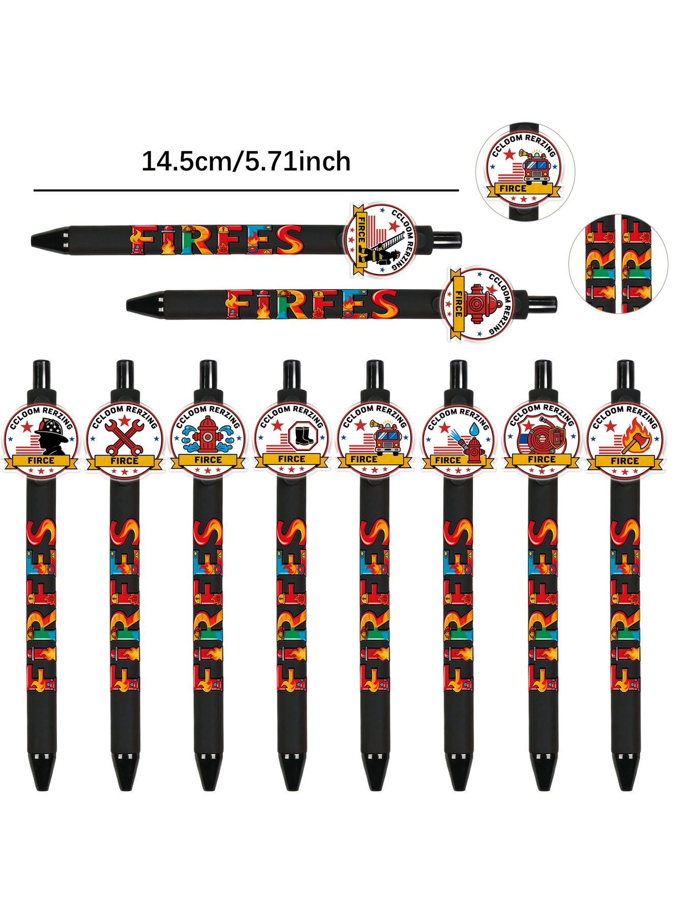 Firefighter Theme Retractable Ballpoint Pens - 10-Pack