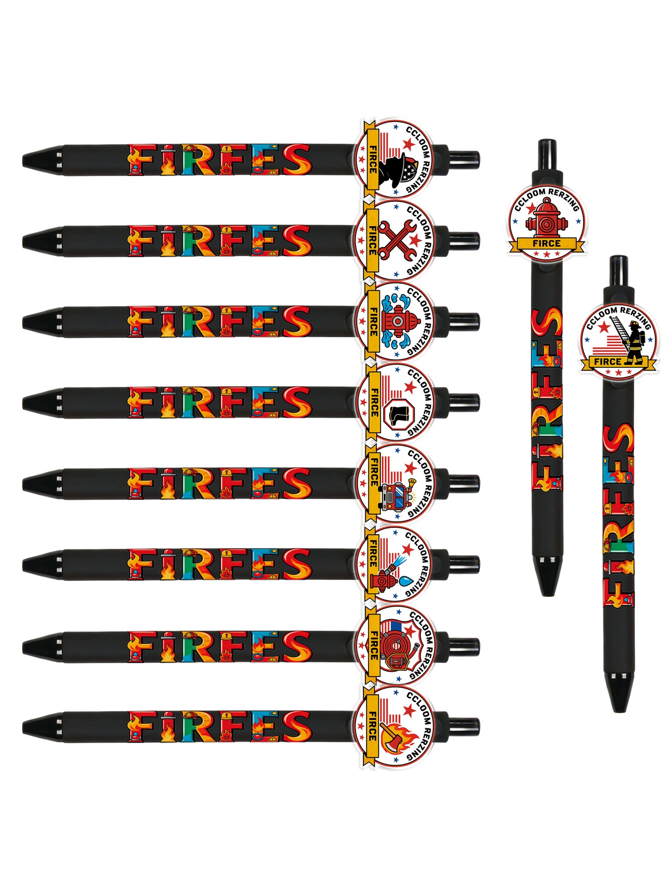 Firefighter Theme Retractable Ballpoint Pens - 10-Pack