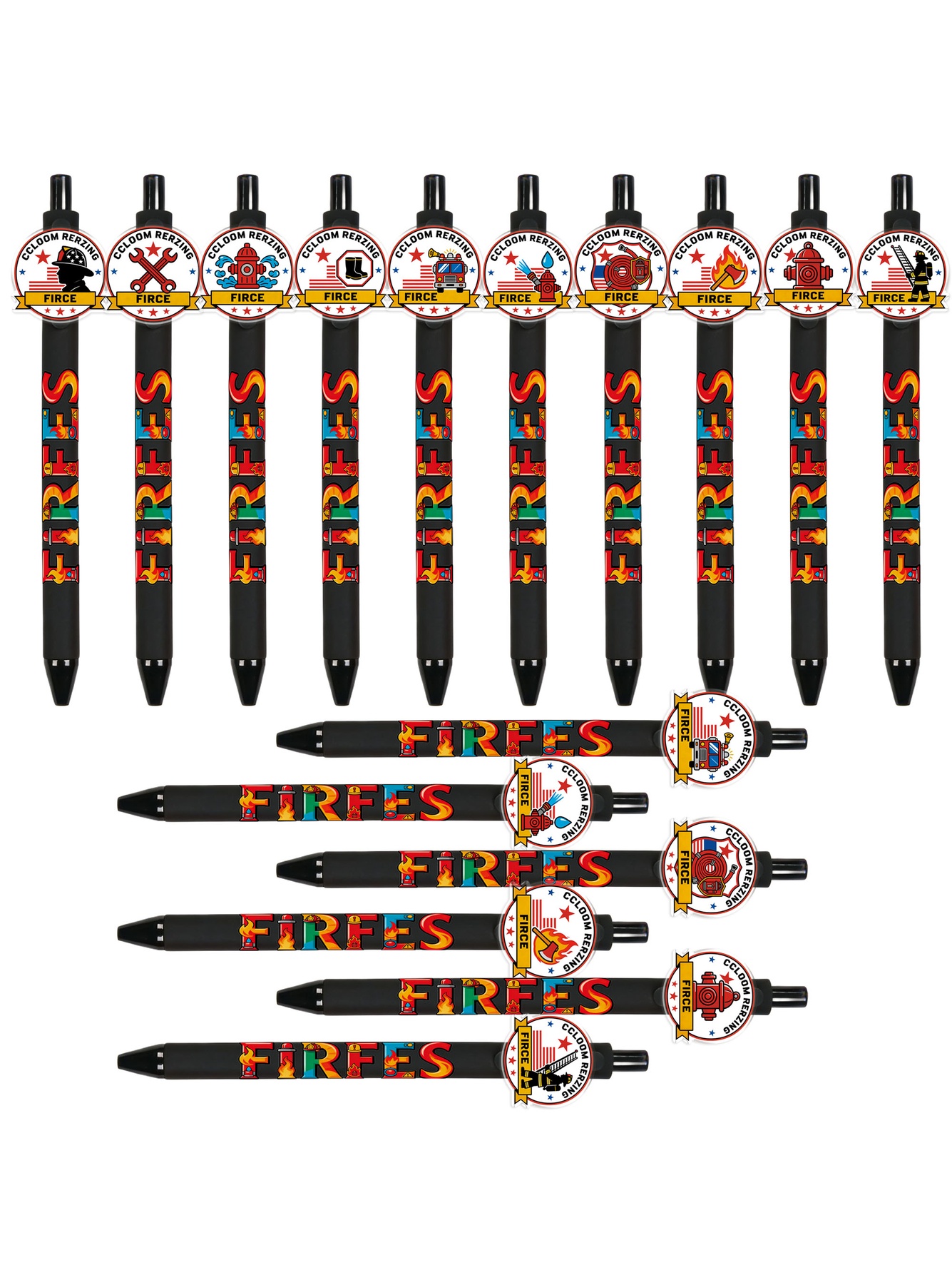Firefighter Theme Retractable Ballpoint Pens - 10-Pack