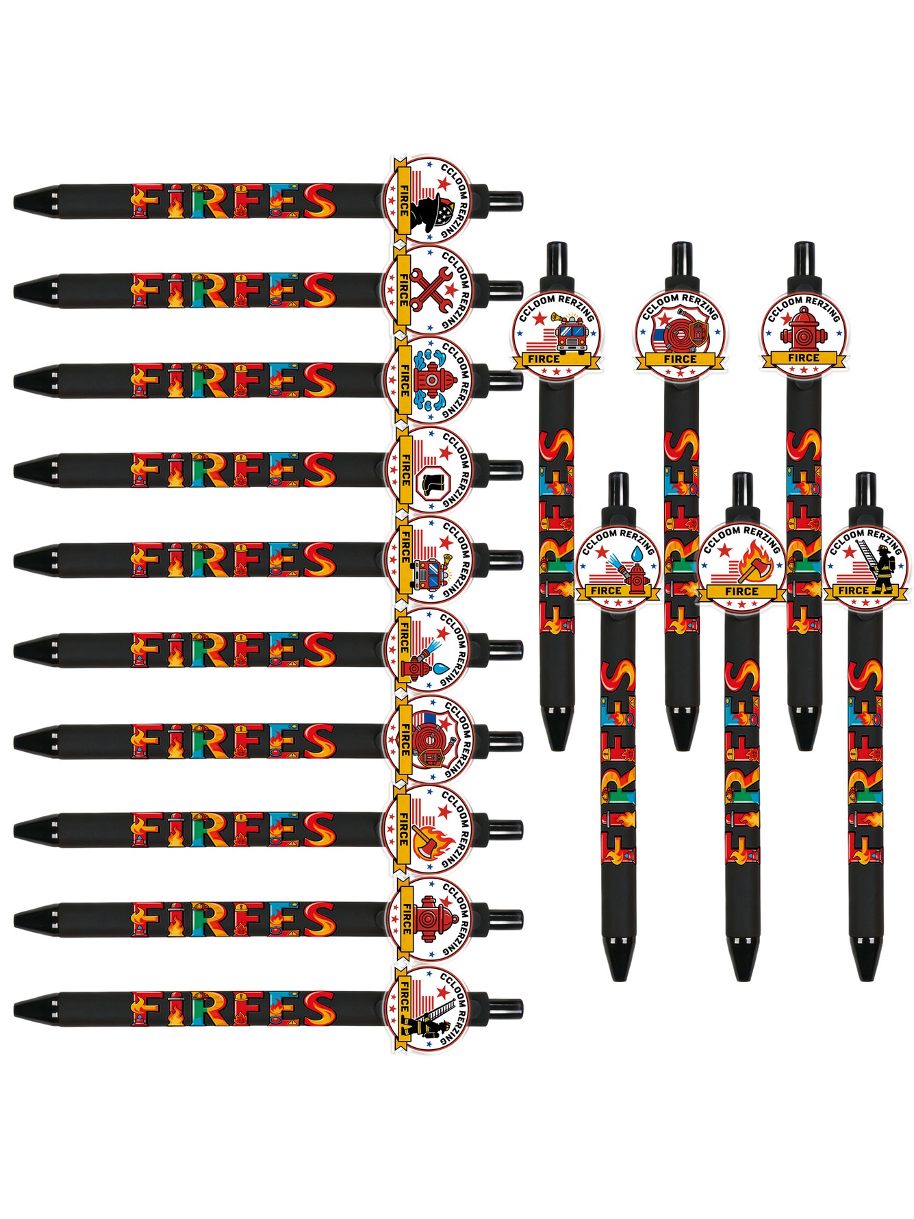 Firefighter Theme Retractable Ballpoint Pens - 10-Pack