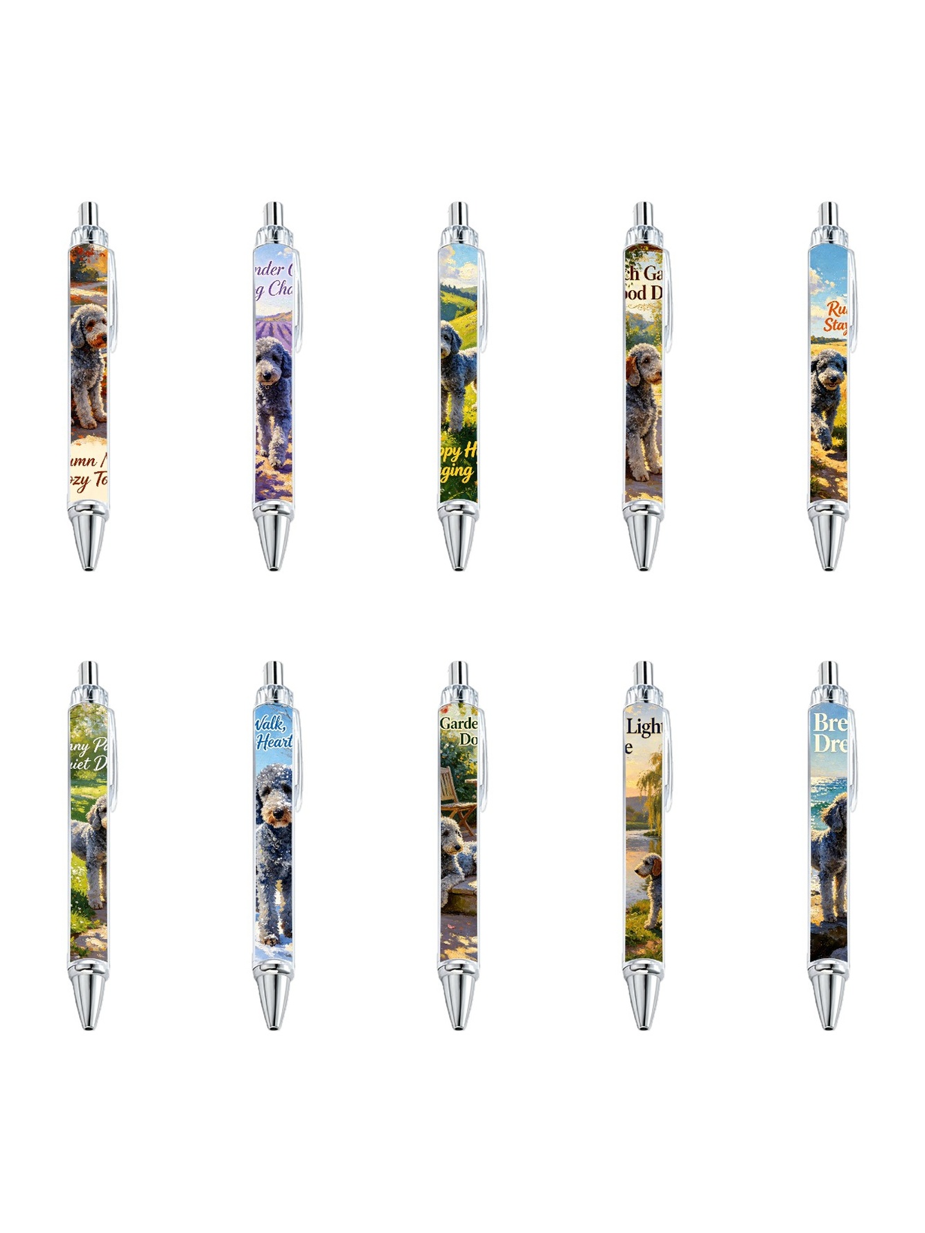 Poodle Ballpoint Pens, Outdoor Dog Print - 10-Pack