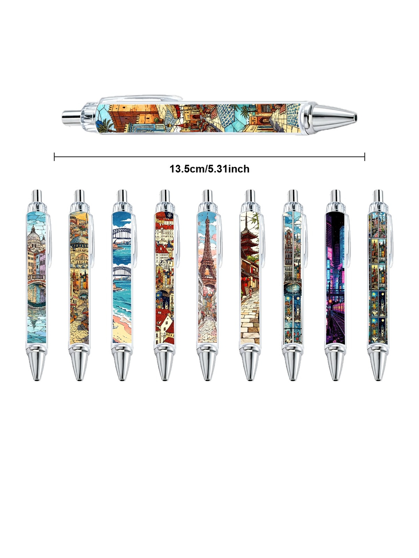 City Collage Art Ballpoint Pen, Black Ink  - 10-Pack