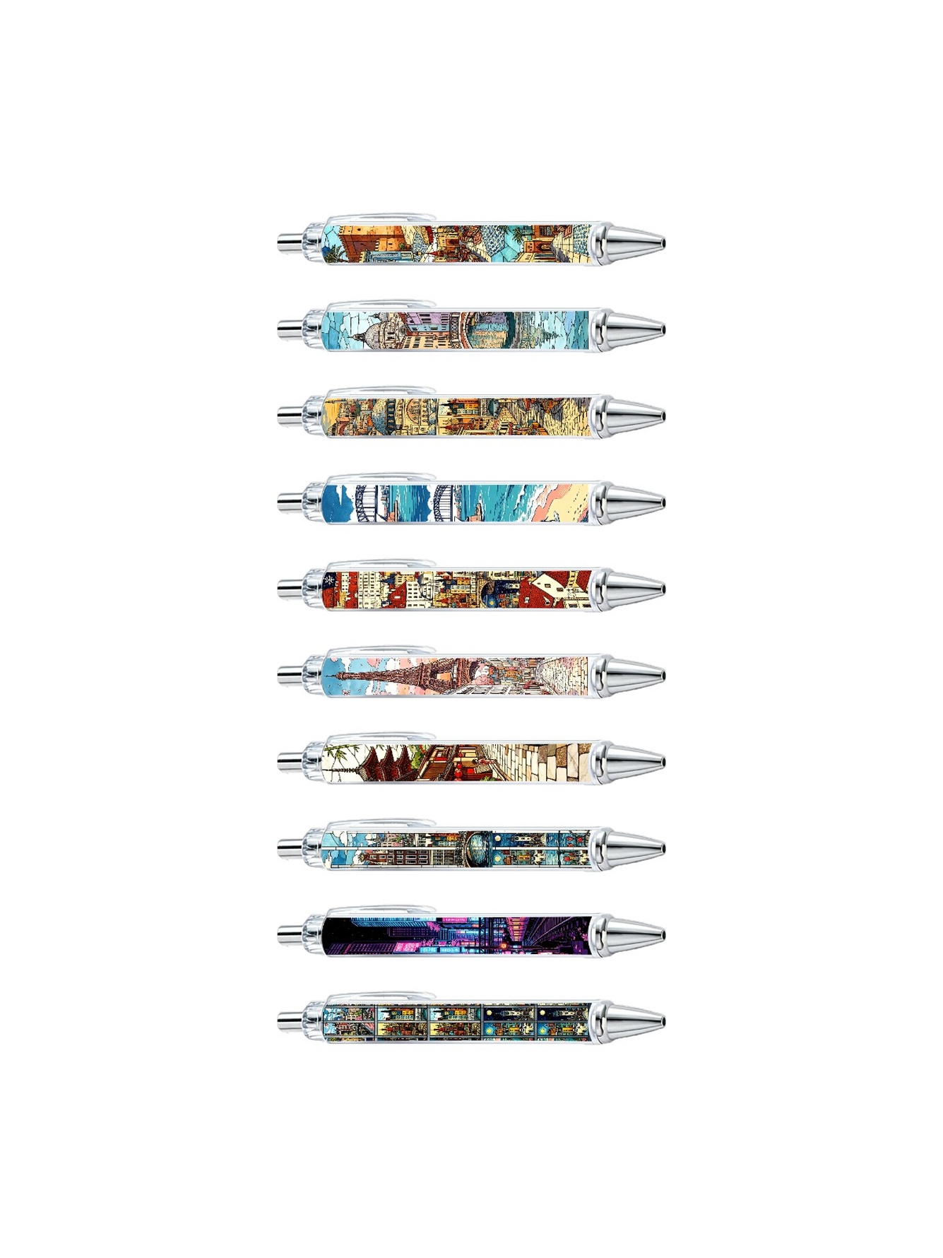 City Collage Art Ballpoint Pen, Black Ink  - 10-Pack