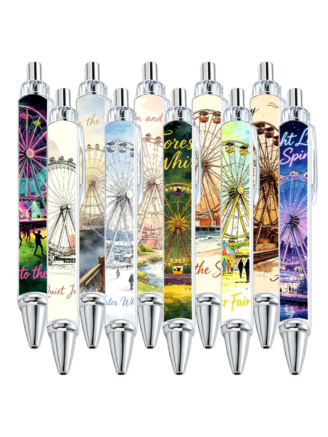 Ferris Wheel Gel Pens, Amusement Park, Black Ink - 10-Pack