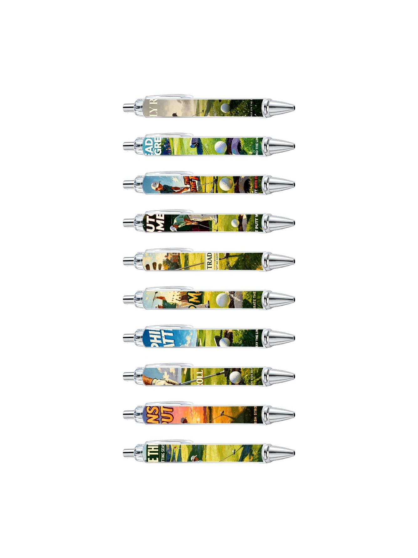 Golf Putt Ballpoint Pens, Green Fairway Print - 10-Pack