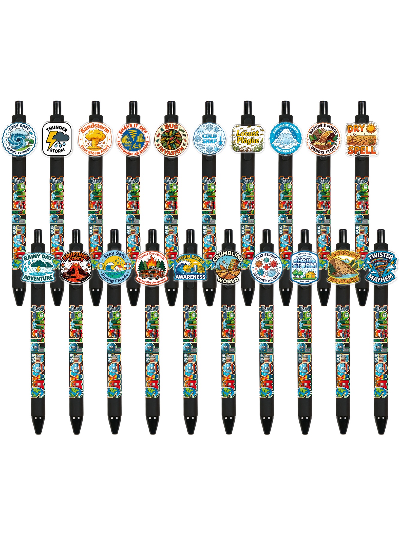 Disaster Prevention Pattern Ballpoint Pen - 10-Pack