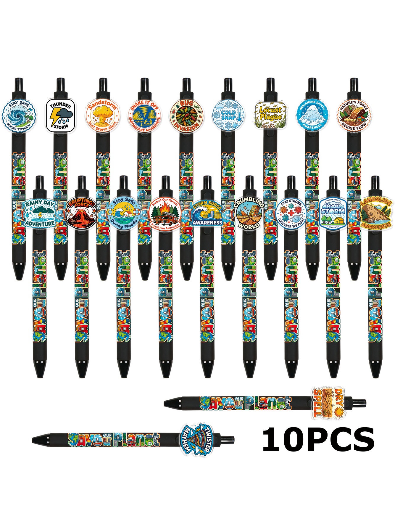 Disaster Prevention Pattern Ballpoint Pen - 10-Pack
