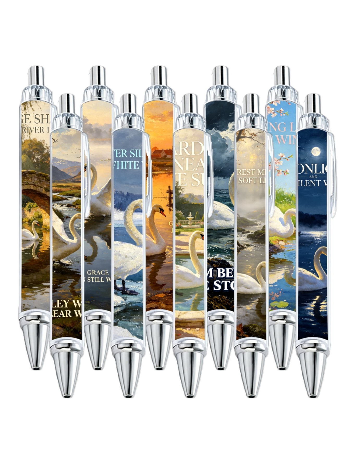 Swan Gel Pens, White Swan Lake, Black Ink - 10-Pack