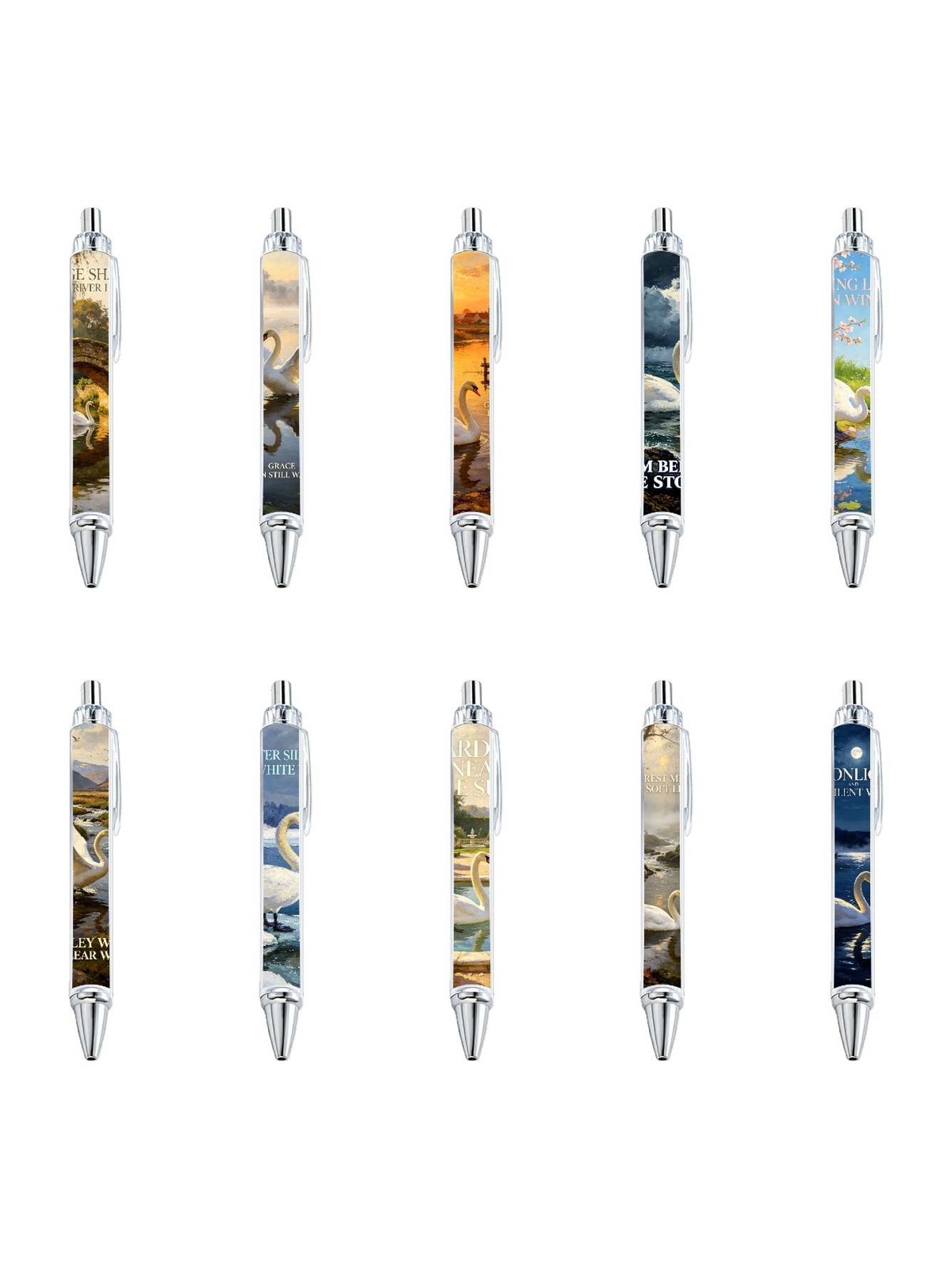 Swan Gel Pens, White Swan Lake, Black Ink - 10-Pack