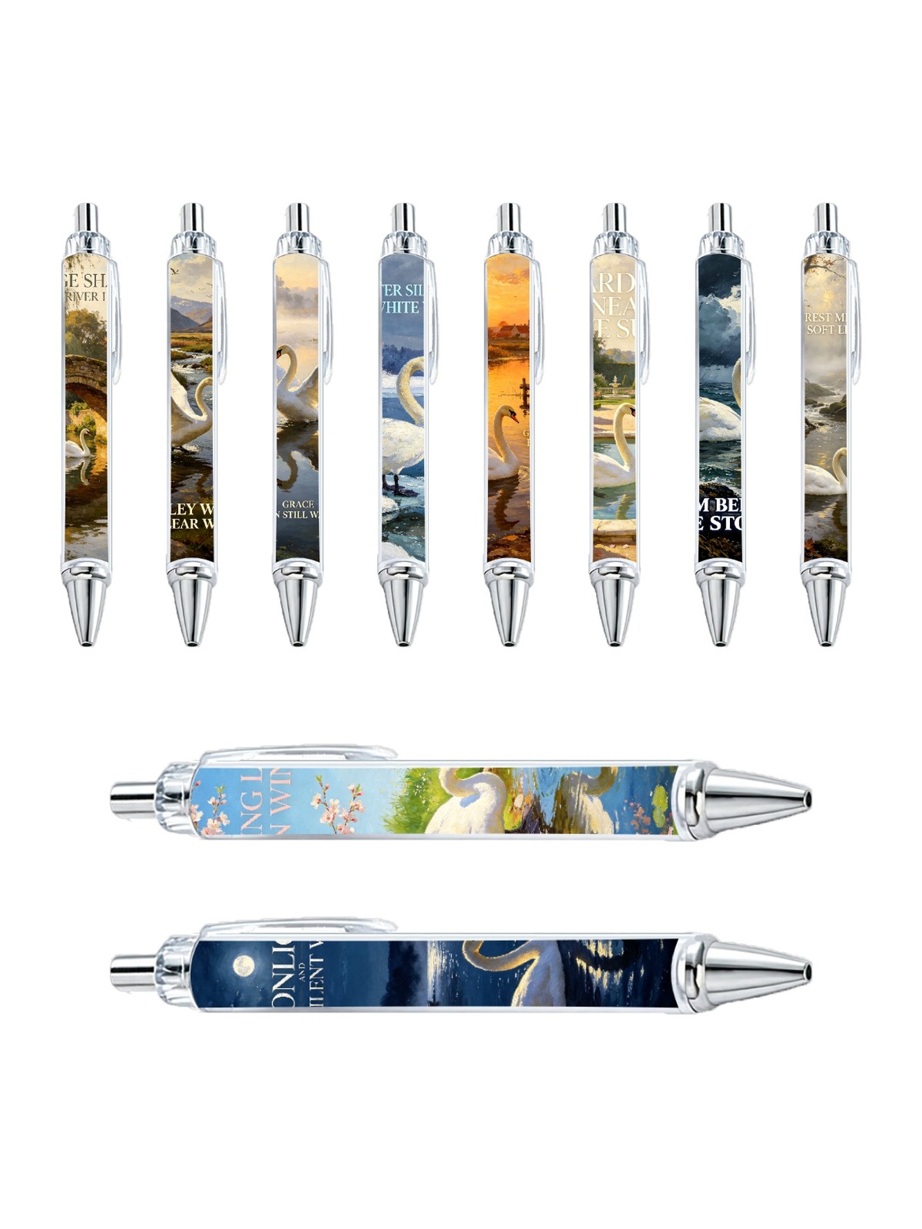 Swan Gel Pens, White Swan Lake, Black Ink - 10-Pack