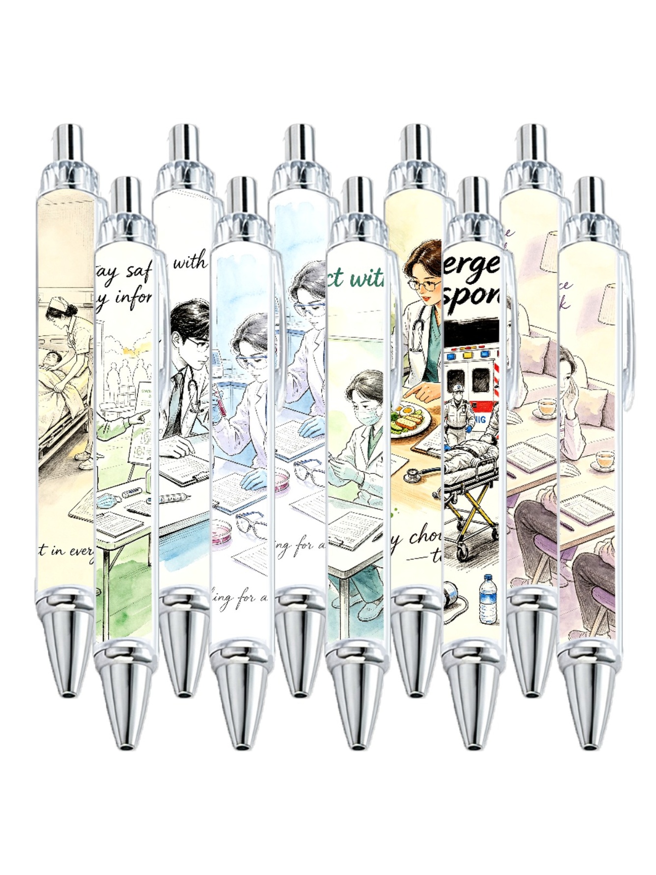 Medical Gel Pens, Healthcare Elements, Black Ink - 10-Pack