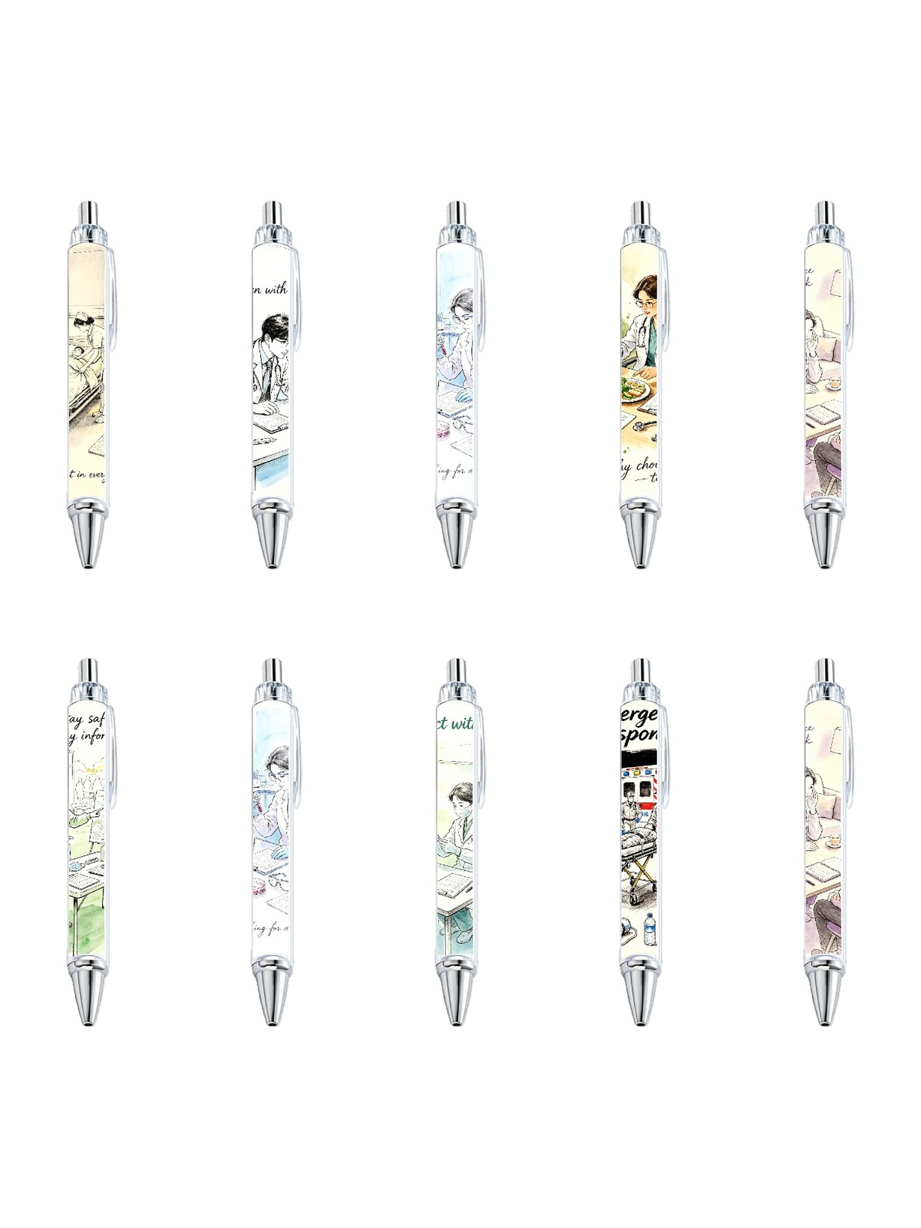 Medical Gel Pens, Healthcare Elements, Black Ink - 10-Pack