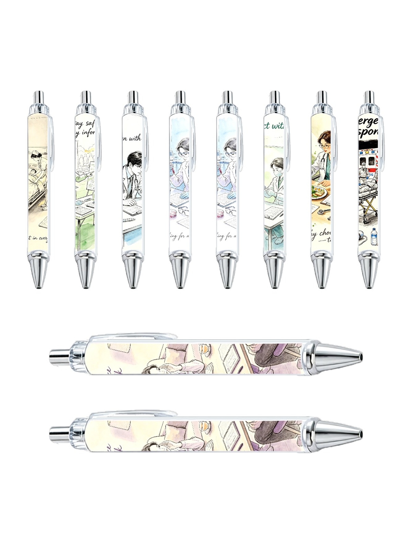 Medical Gel Pens, Healthcare Elements, Black Ink - 10-Pack