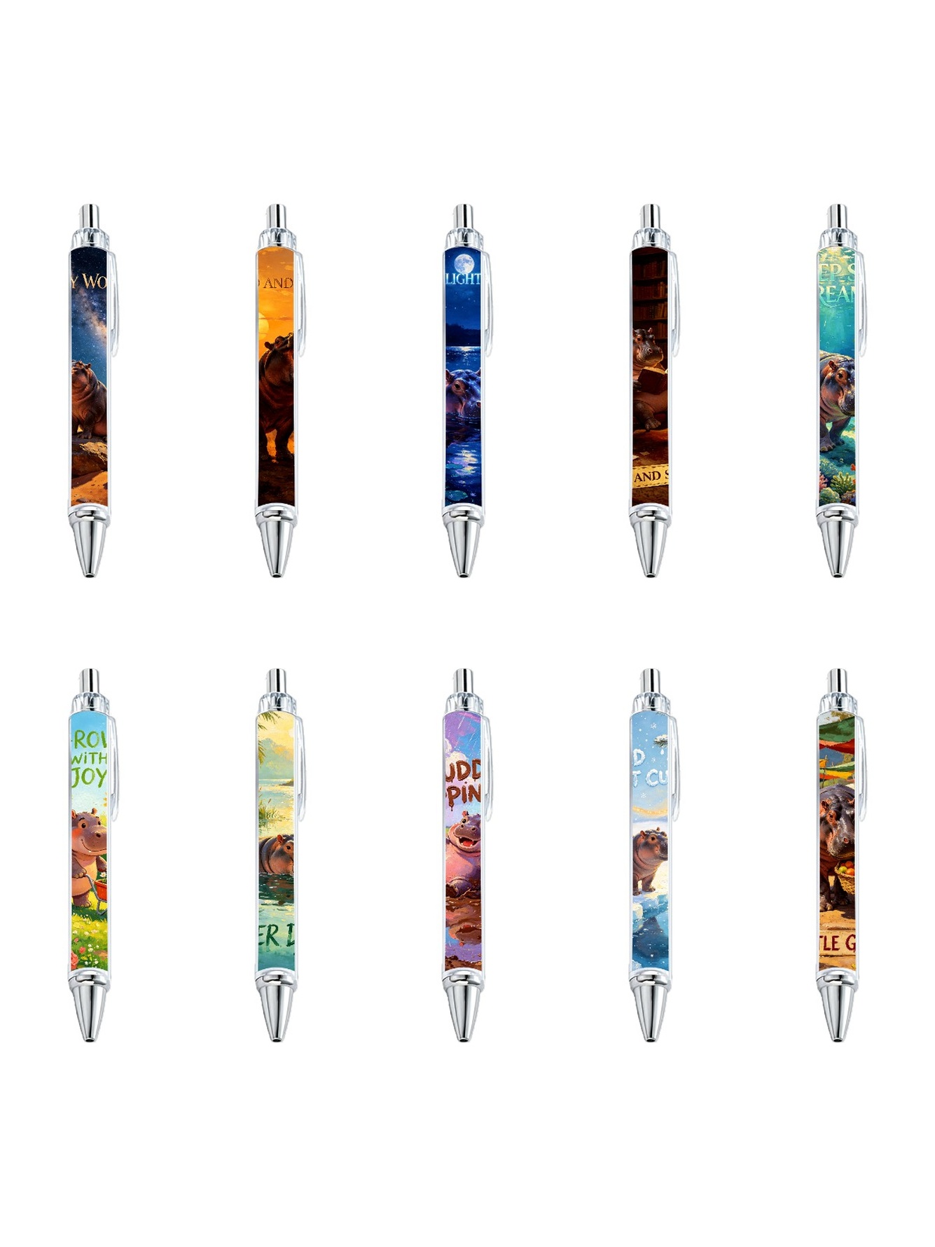 Hippo Gel Pens, Hippopotamus, Black Ink - 10-Pack