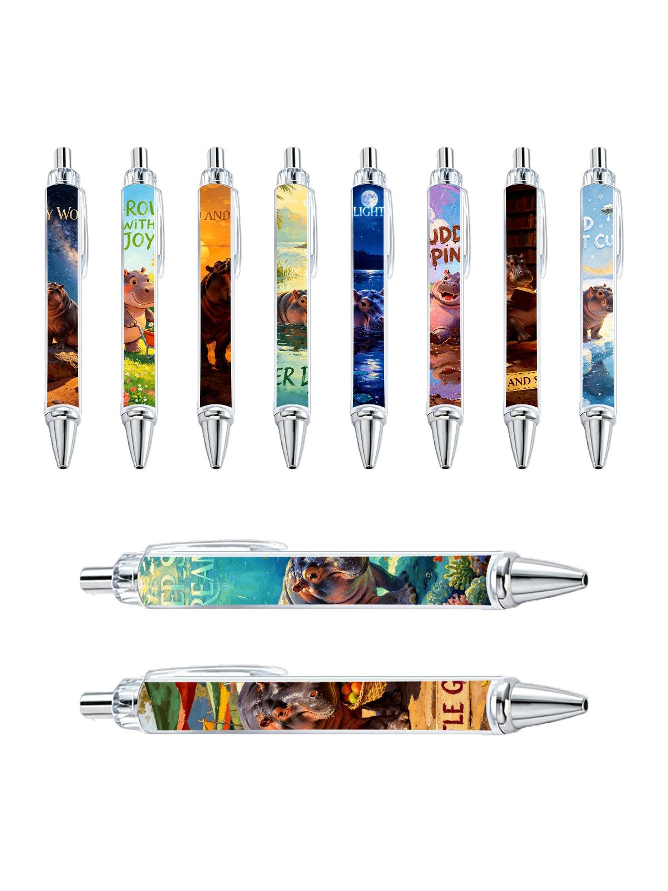 Hippo Gel Pens, Hippopotamus, Black Ink - 10-Pack