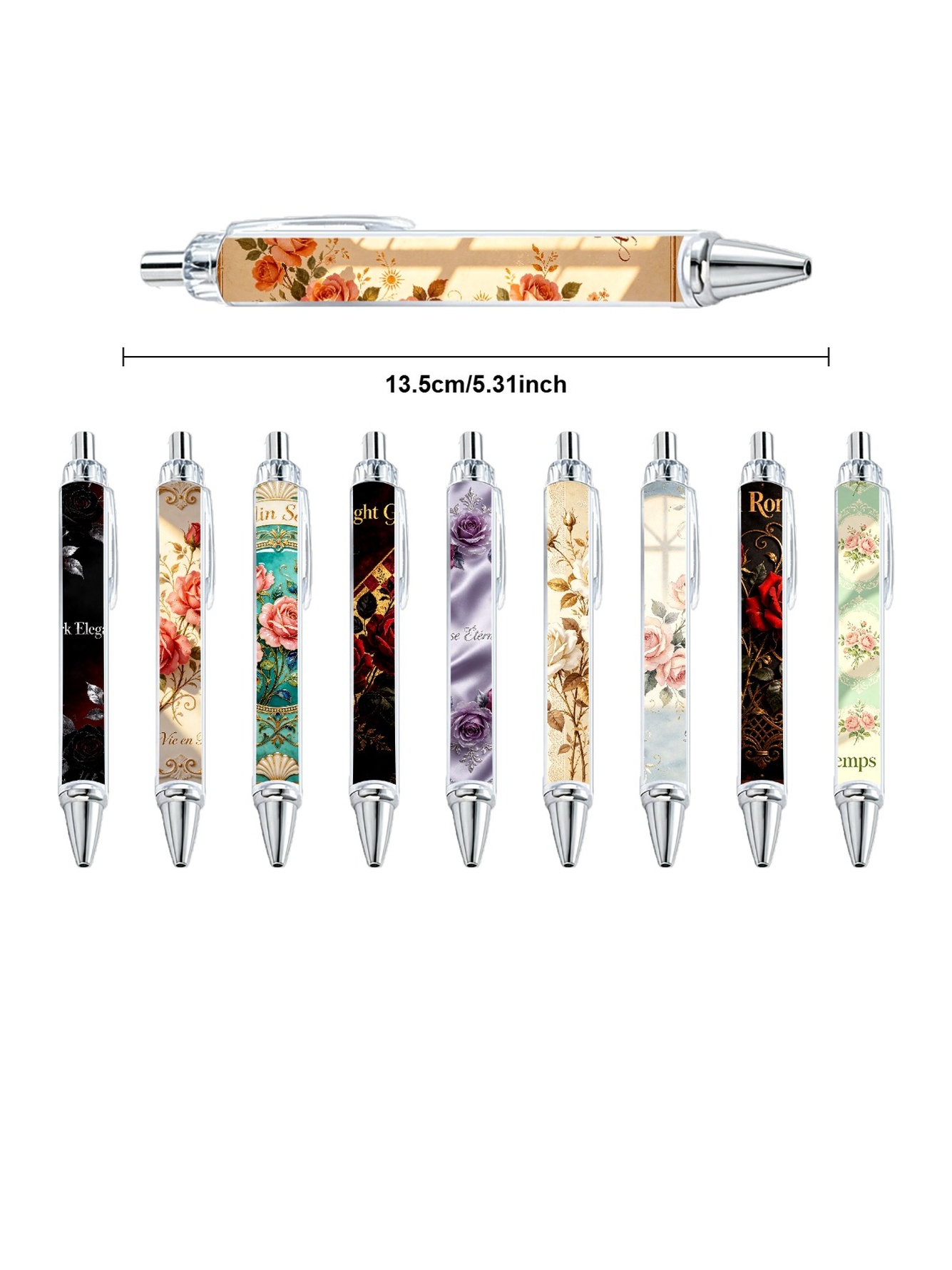 European Floral Gel Pens, Rose Fern Pattern - 10-Pack
