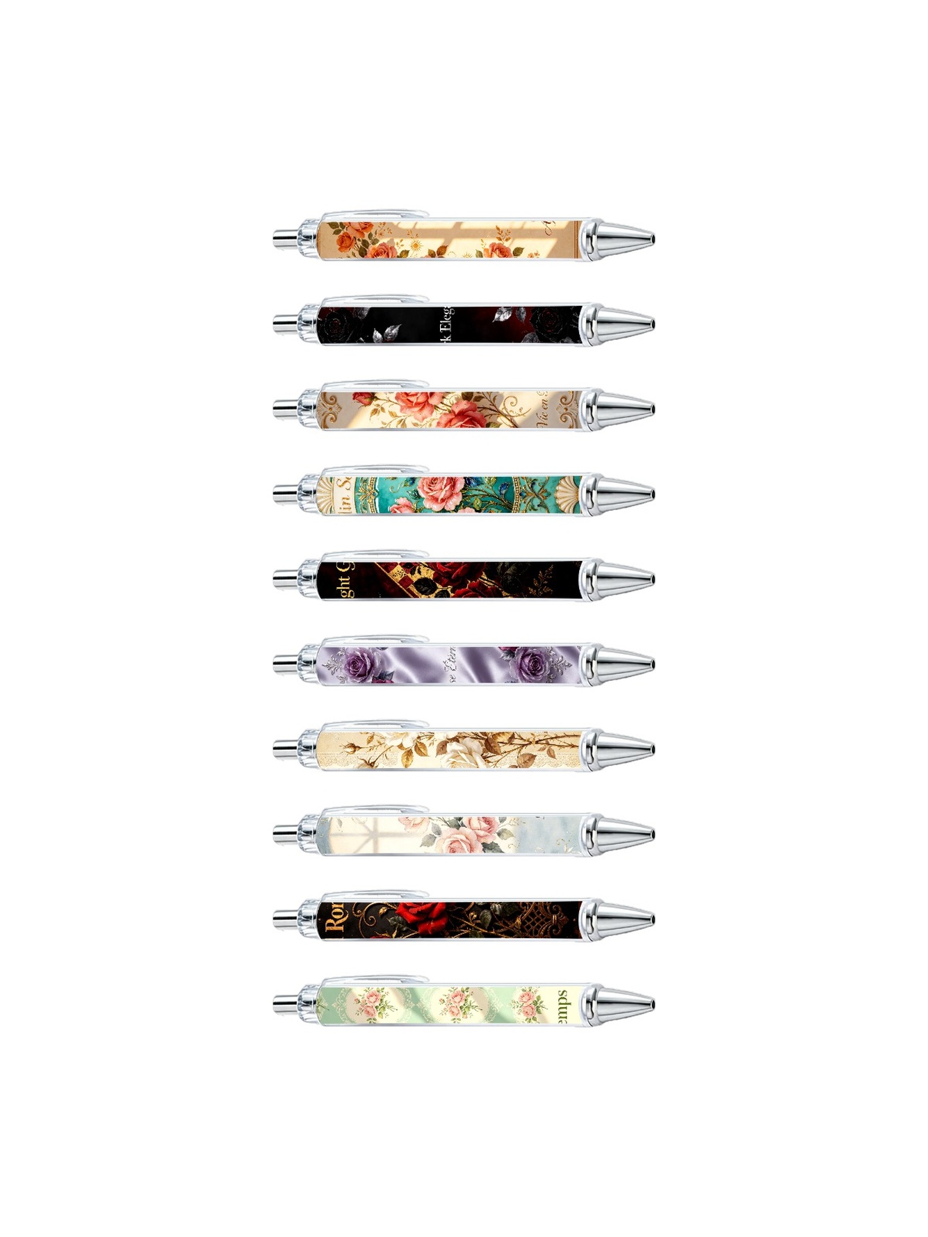 European Floral Gel Pens, Rose Fern Pattern - 10-Pack