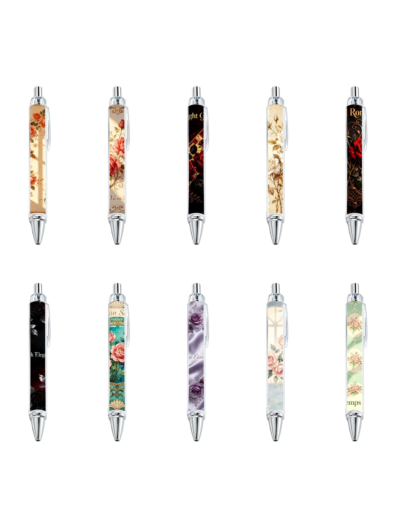 European Floral Gel Pens, Rose Fern Pattern - 10-Pack
