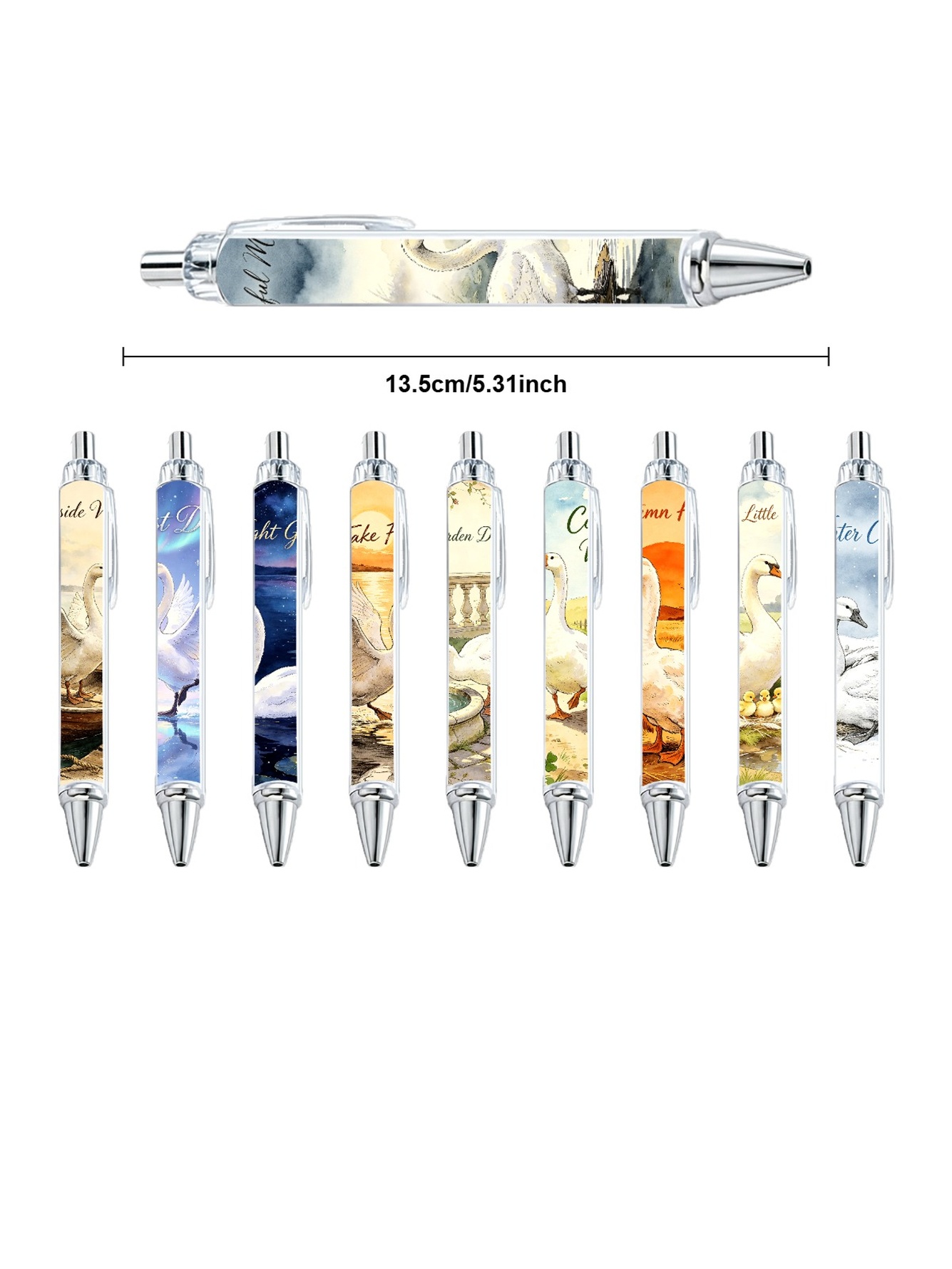 Goose Gel Pens, White Goose Pattern, Black Ink - 10-Pack