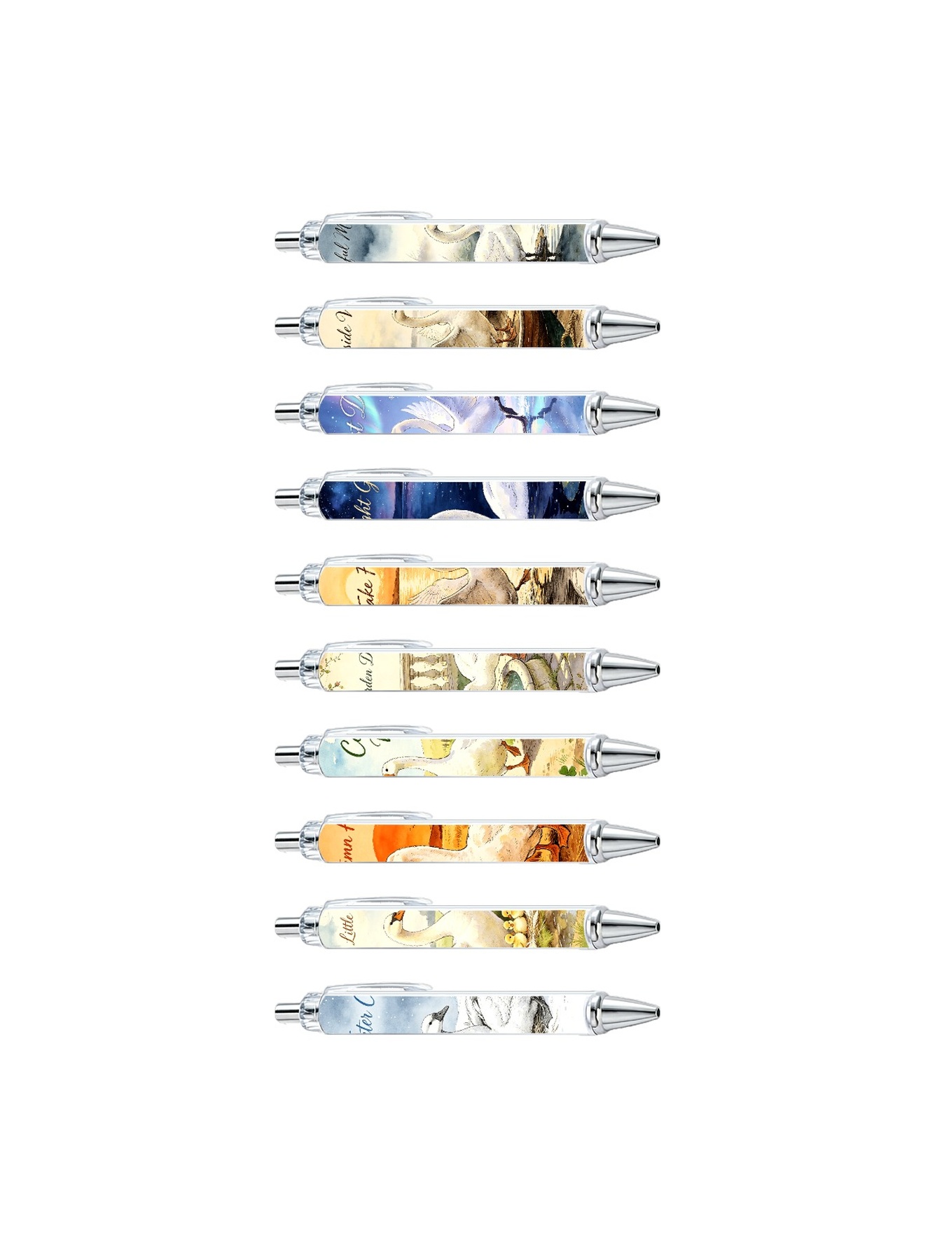 Goose Gel Pens, White Goose Pattern, Black Ink - 10-Pack