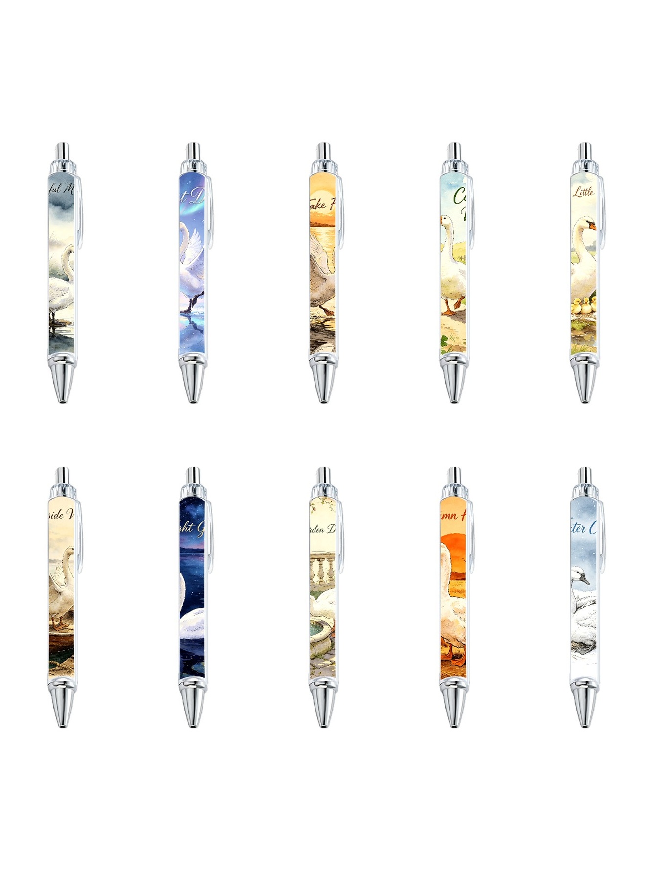 Goose Gel Pens, White Goose Pattern, Black Ink - 10-Pack