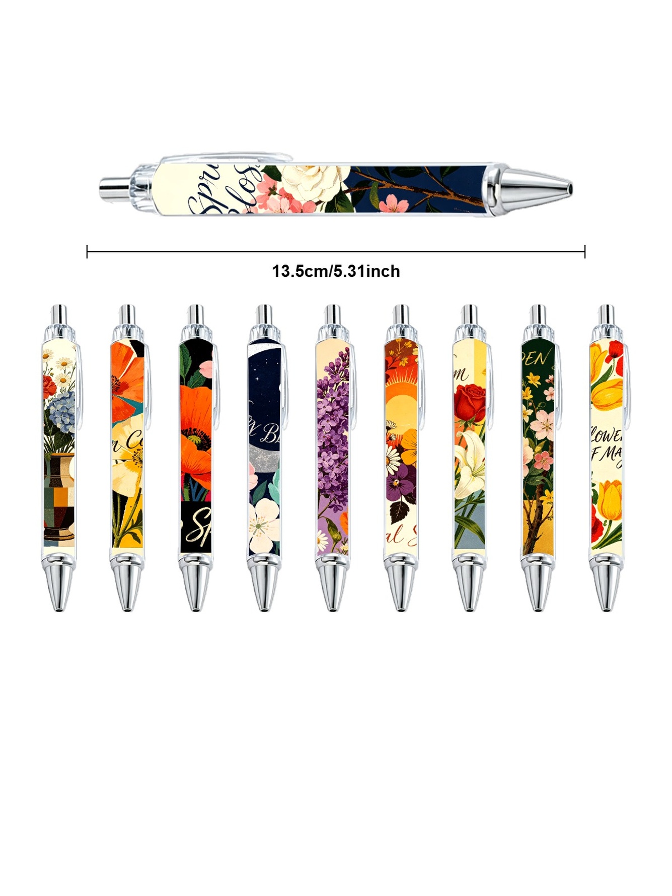 Floral Ballpoint Pens, Tulip Rose Lily Botanical - 10-Pack