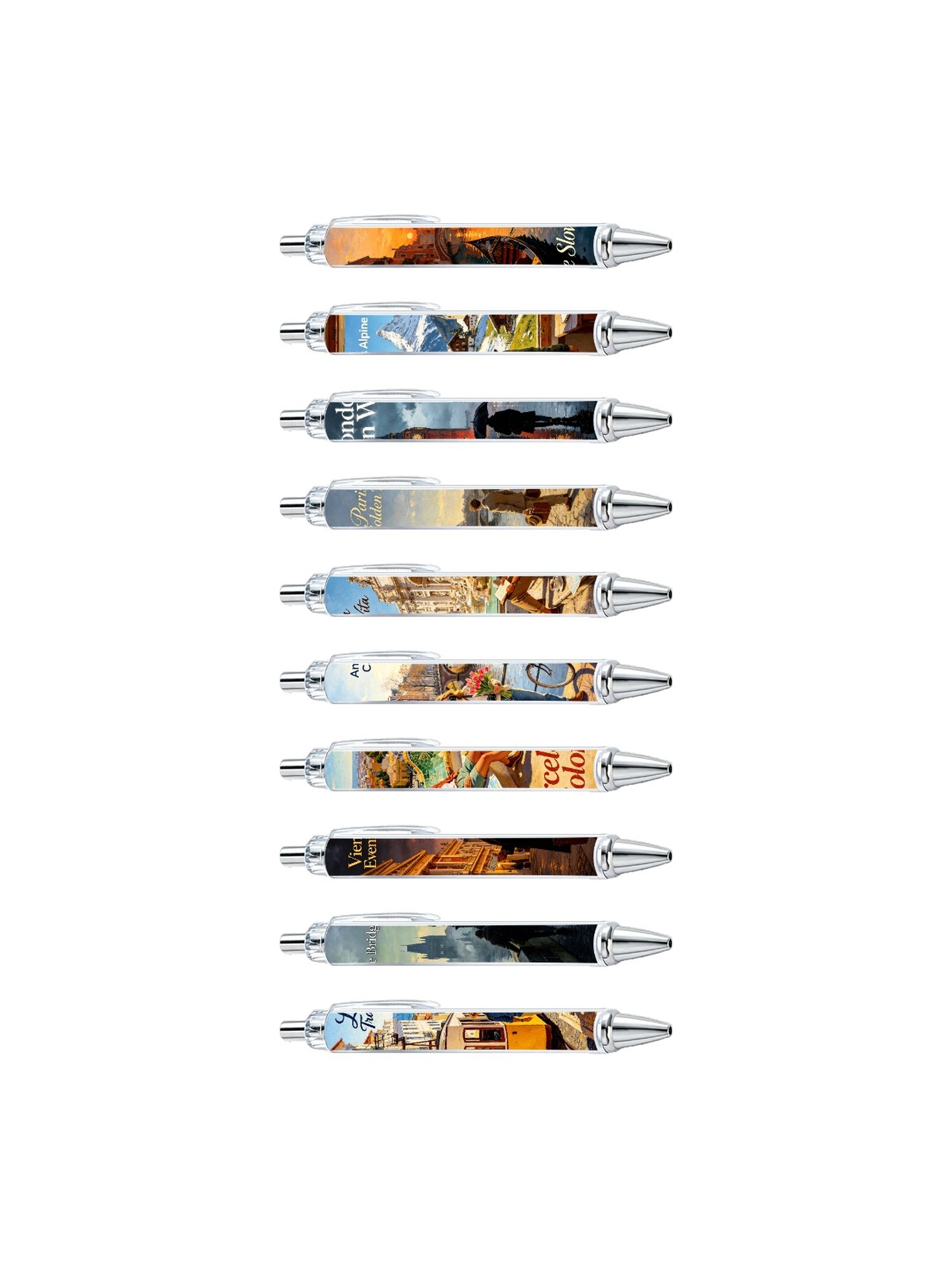 Europe Travel Gel Pens, Landmark Scenery, Black Ink - 10-Pack