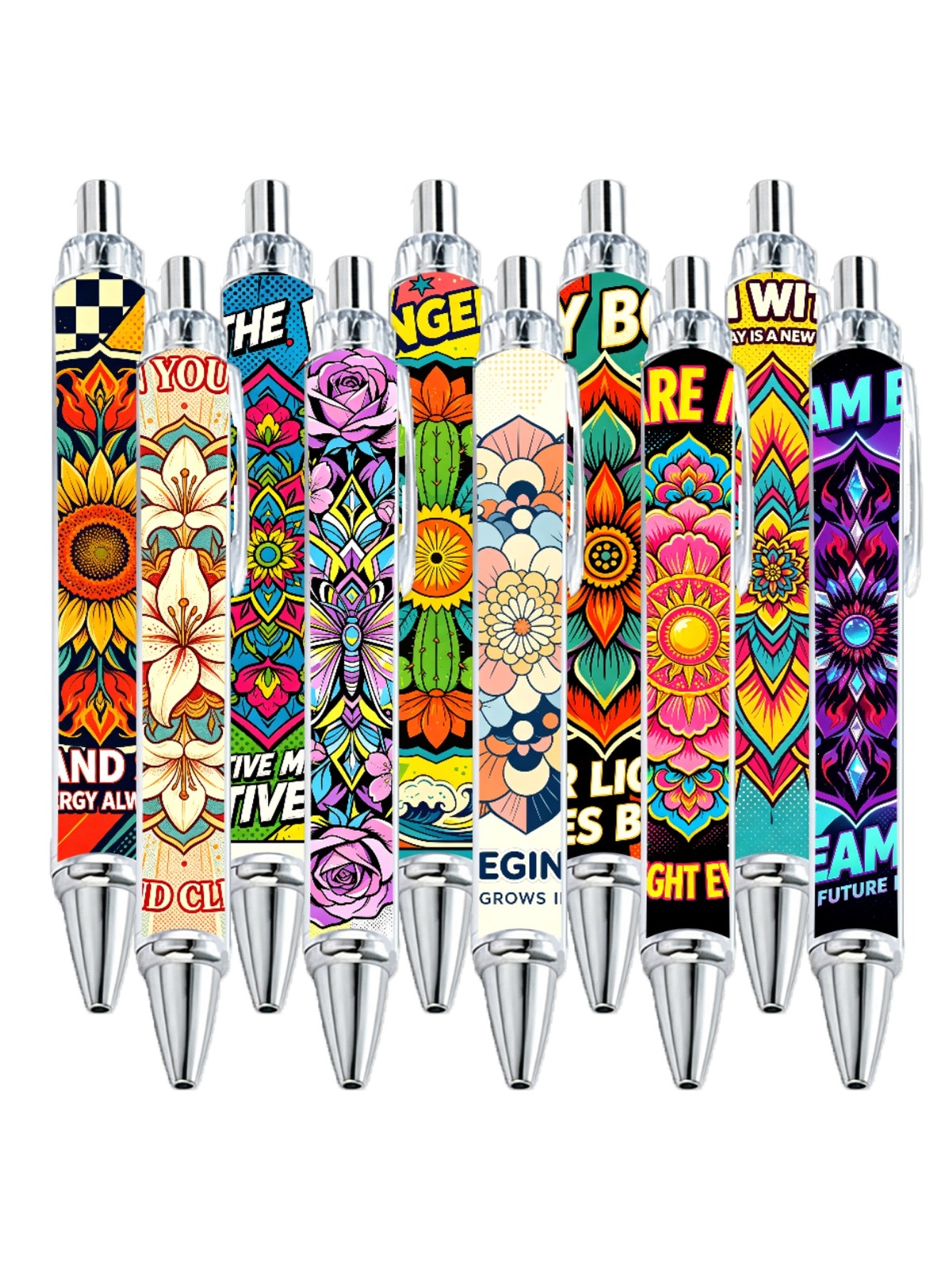 Psychedelic Flower Ballpoint Pens, Sunflower Cactus - 10-Pack