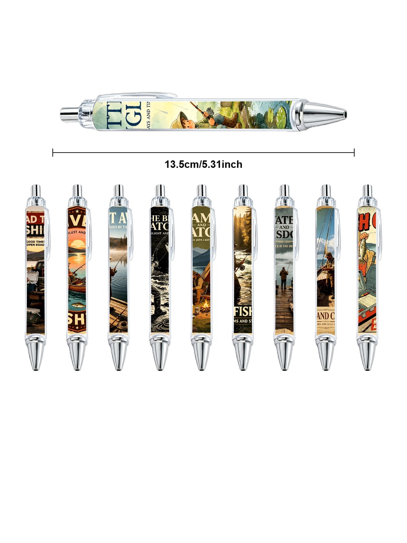 Fishing Gel Pens, Rod Catch, Black Ink - 10-Pack