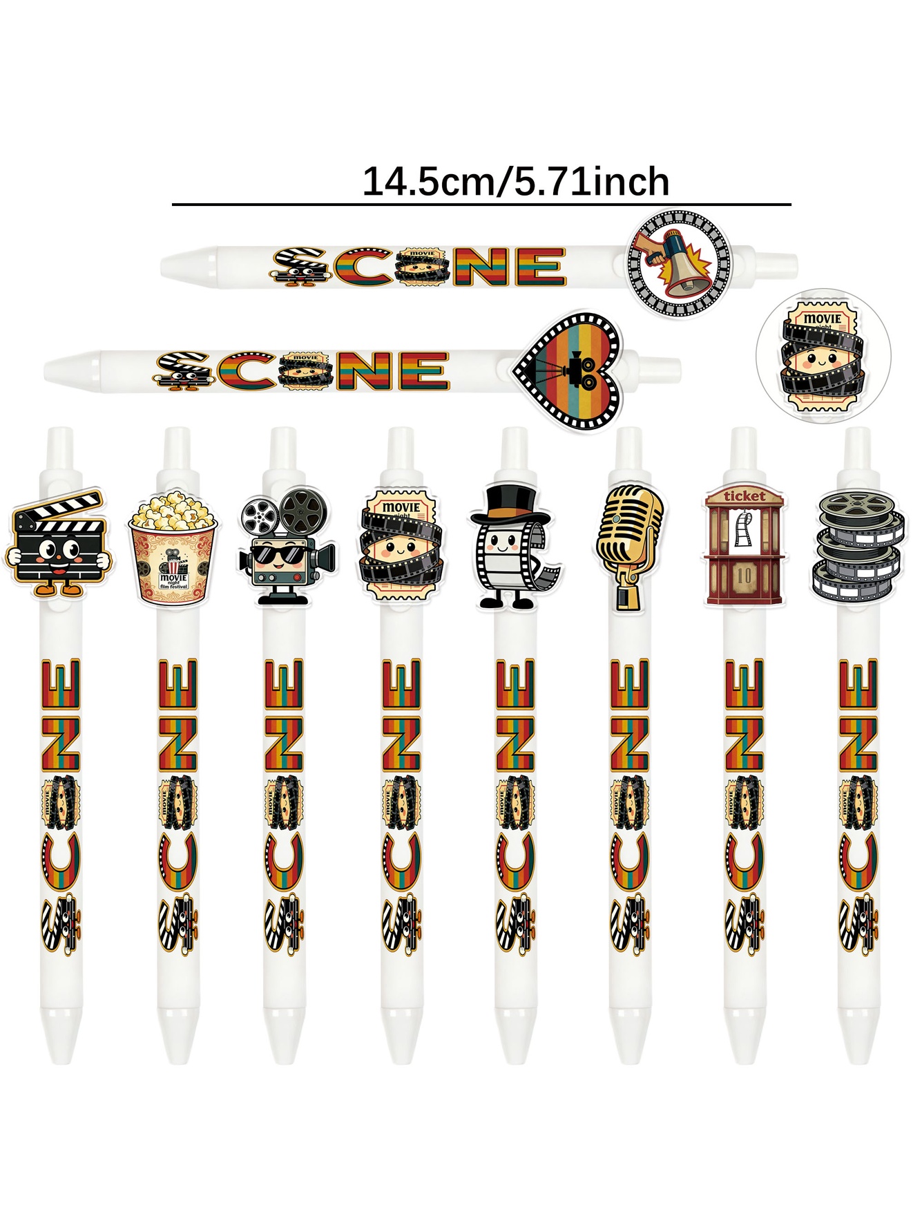 Movie Theme Push-Pull Ballpoint Pen - 10-Pack