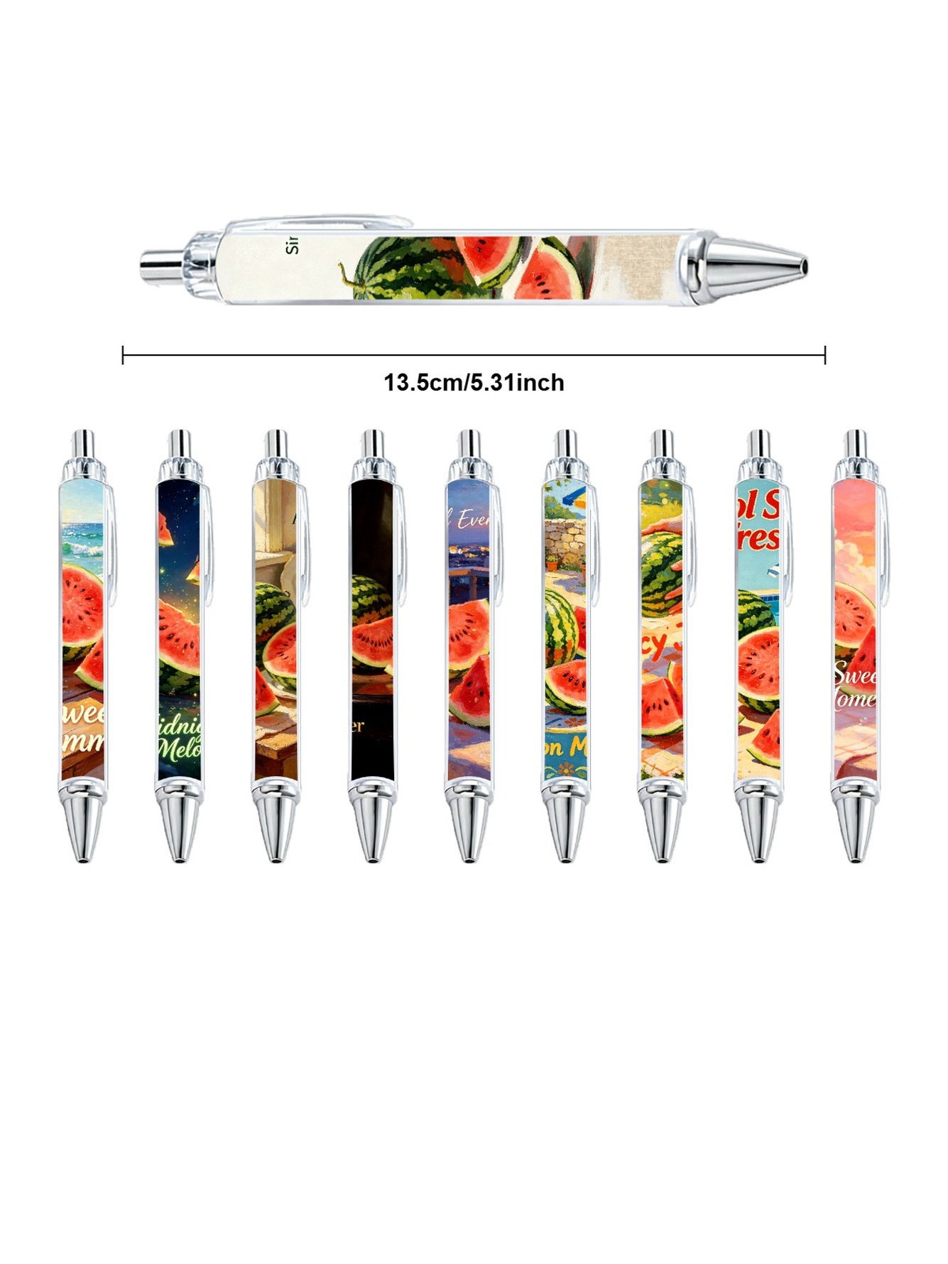 Watermelon Gel Pens, Summer Fruit, Black Ink - 10-Pack