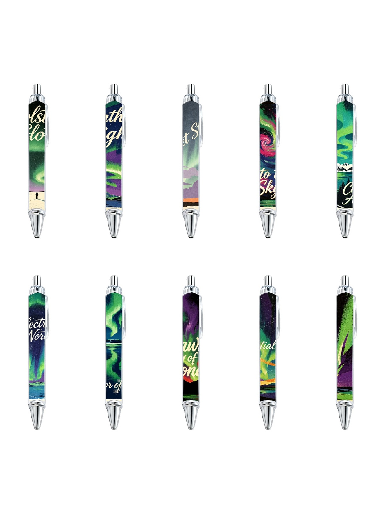 Aurora Starry Sky Ballpoint Pens, Mountain Lake - 10-Pack