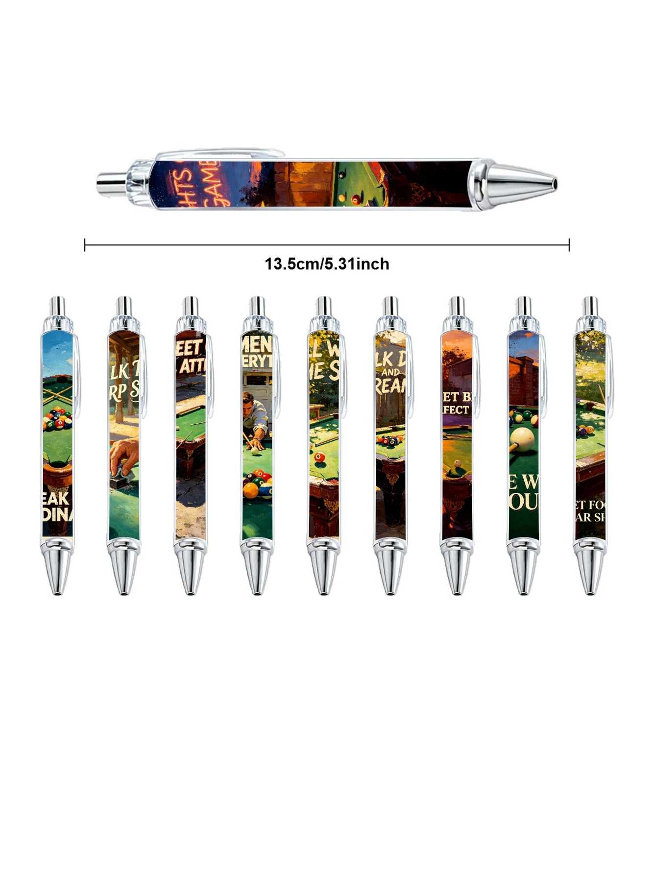 Billiards Ballpoint Pens, Pool Table Balls Print - 10-Pack