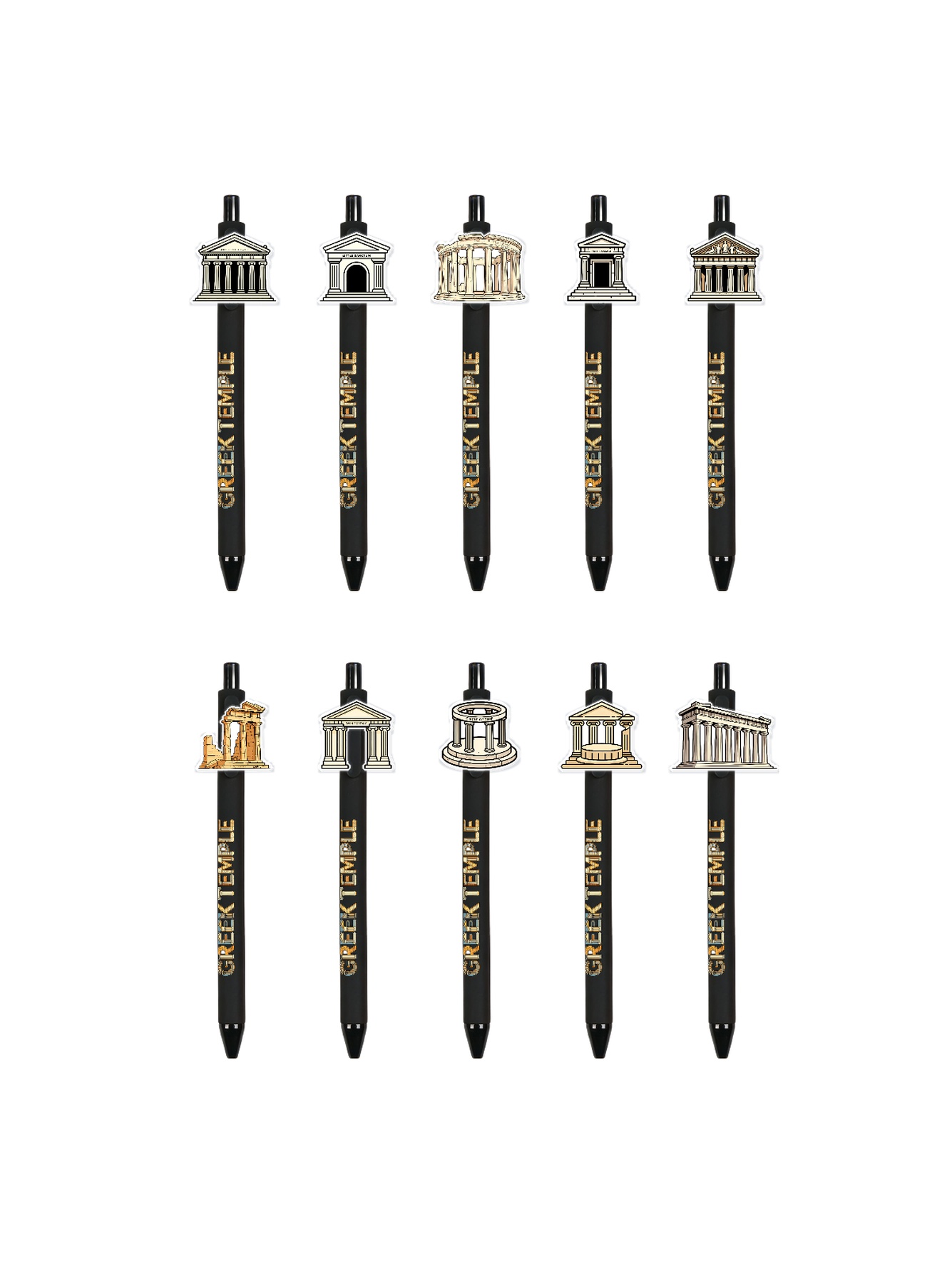 Greek Temple Design Black Ink Pens - 10-Pack