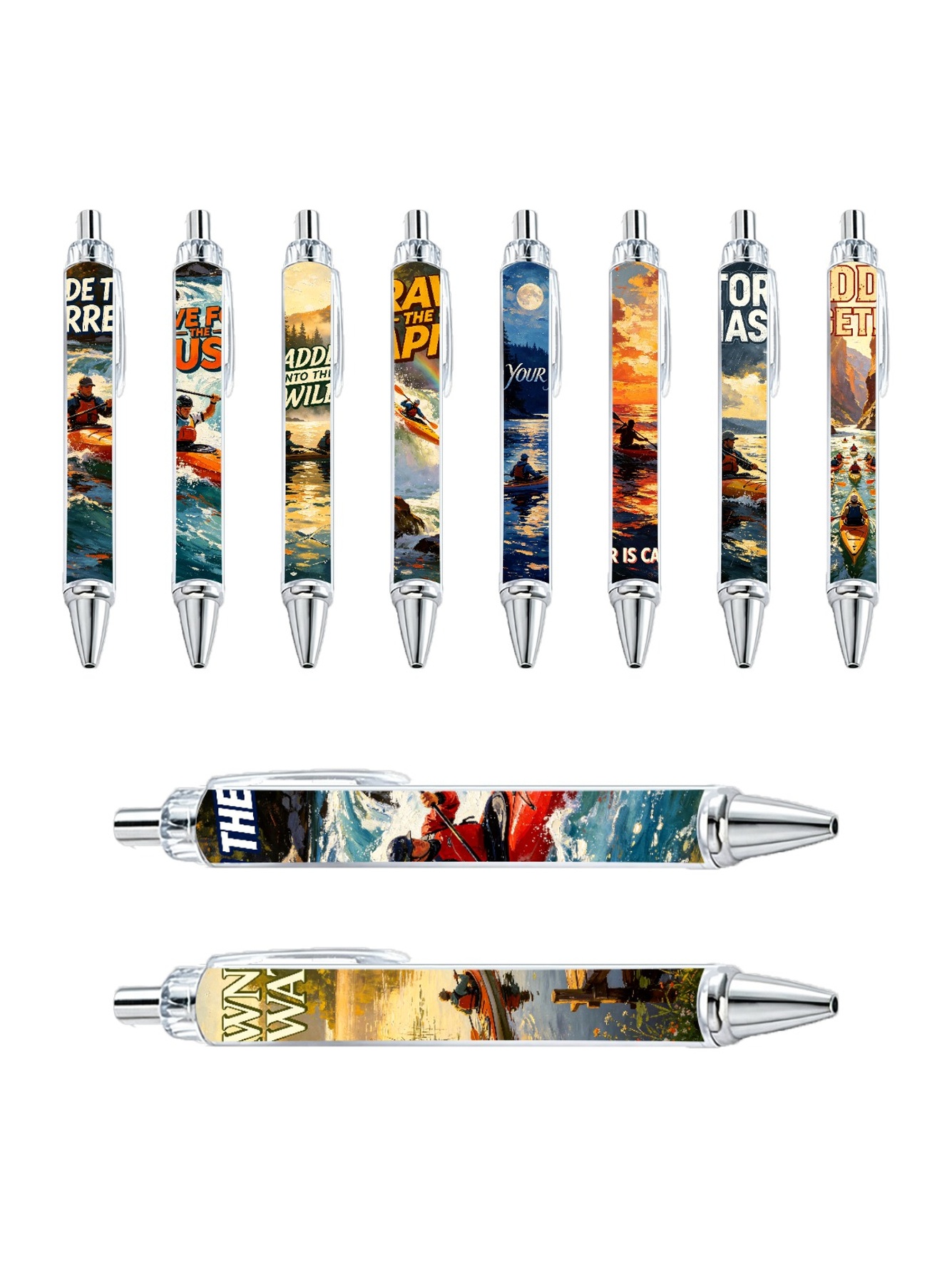 أقلام حبر جاف متعددة الألوان بمناظر طبيعية