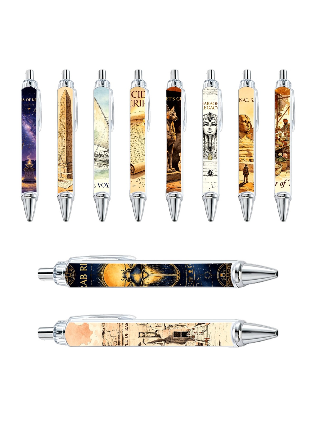 Egypt Gel Pens, Pyramid Pharaoh, Black Ink - 10-Pack