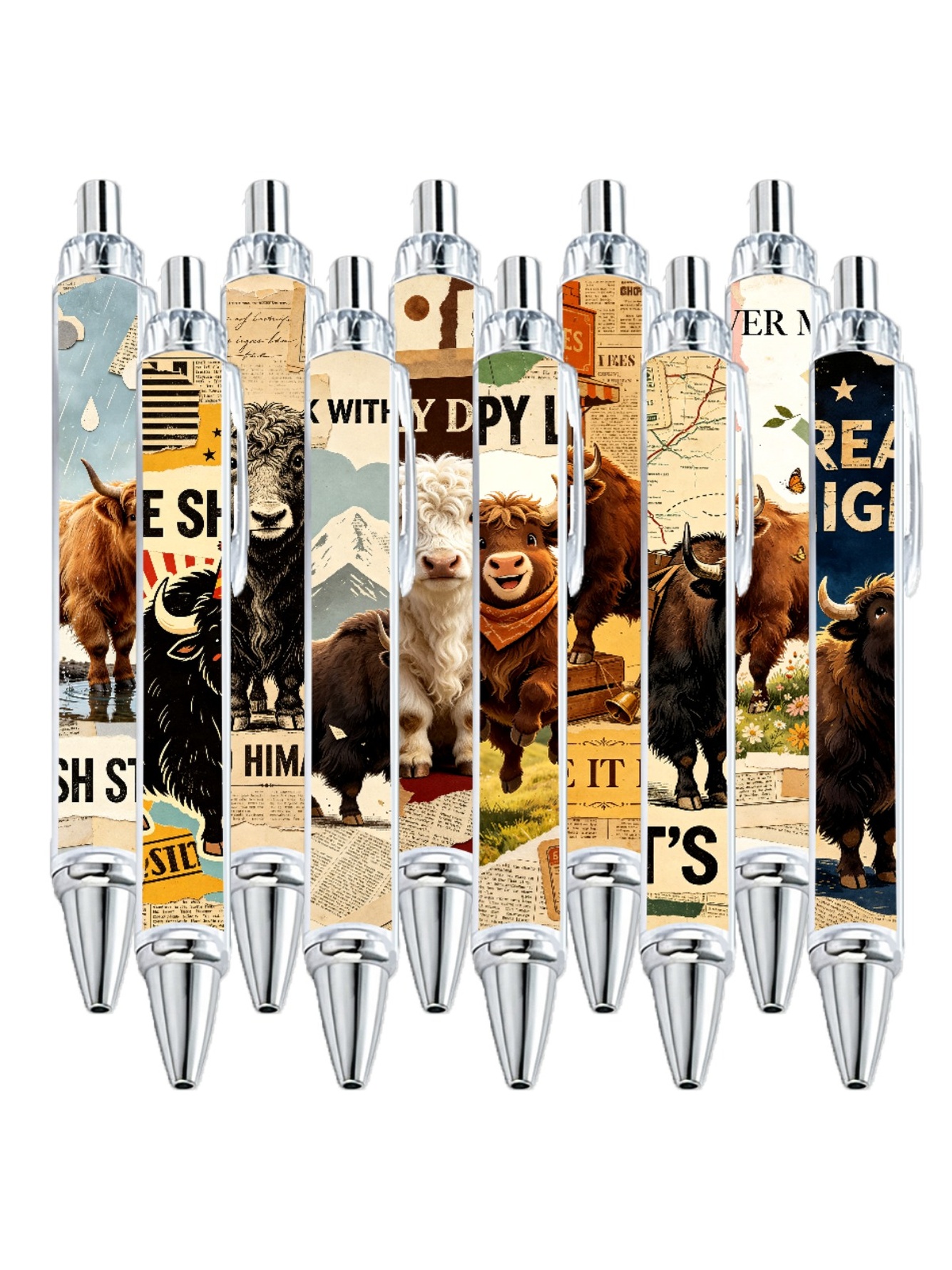 Yak Gel Pens, Highland Animal Pattern - 10-Pack