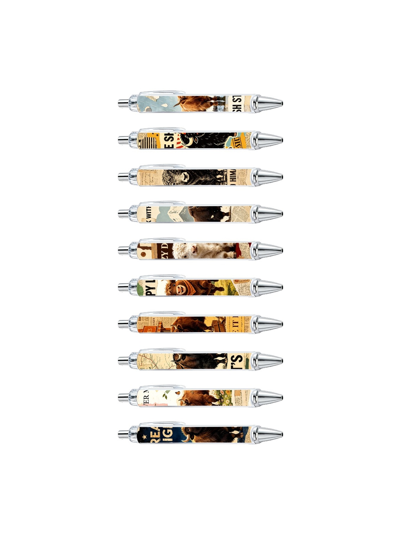 Yak Gel Pens, Highland Animal Pattern - 10-Pack