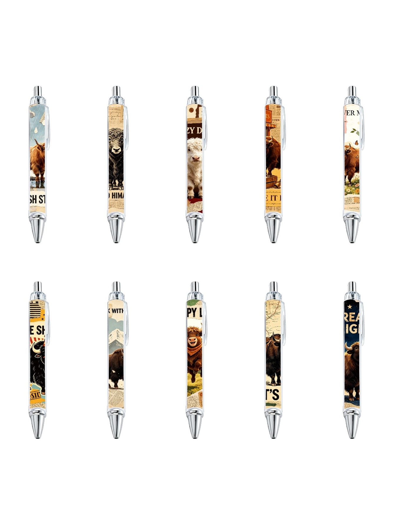 Yak Gel Pens, Highland Animal Pattern - 10-Pack