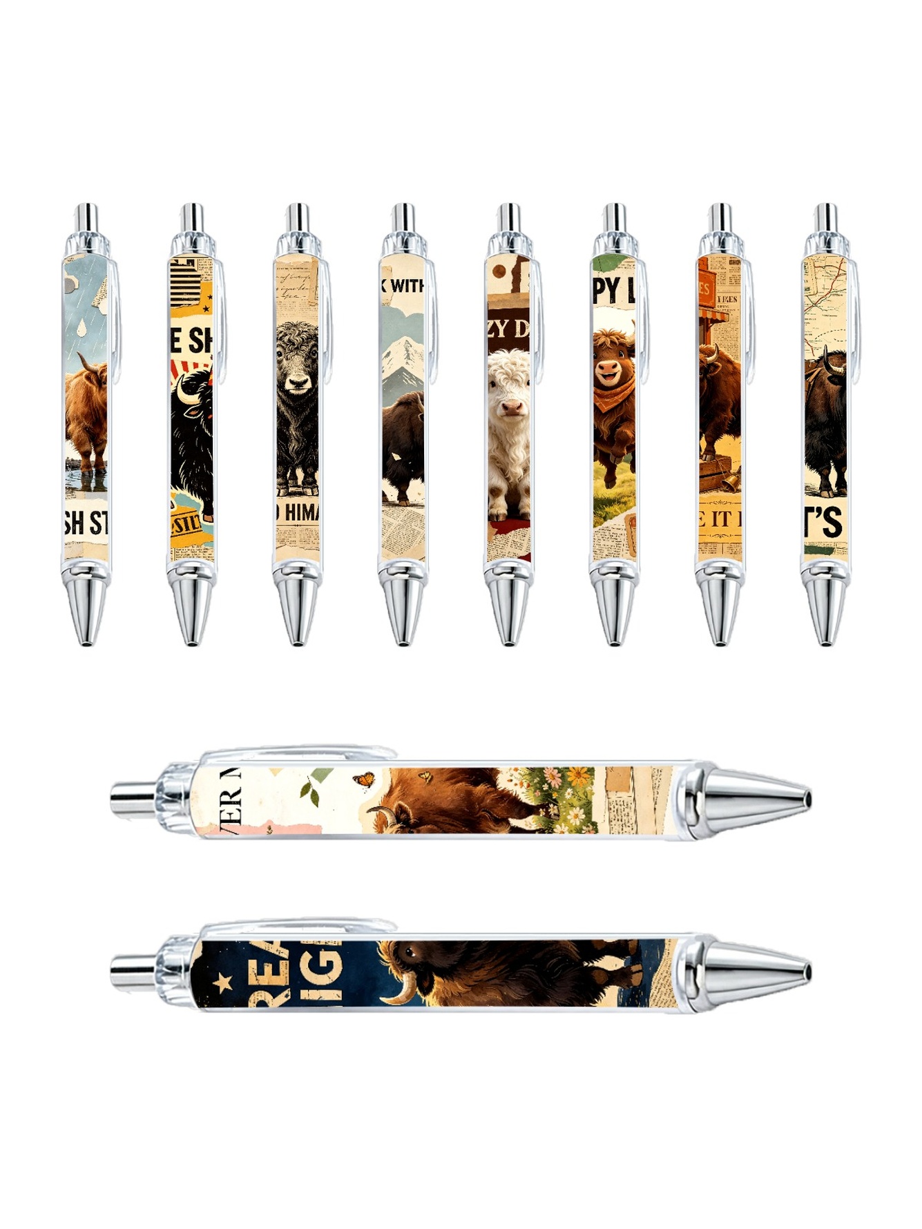 Yak Gel Pens, Highland Animal Pattern - 10-Pack